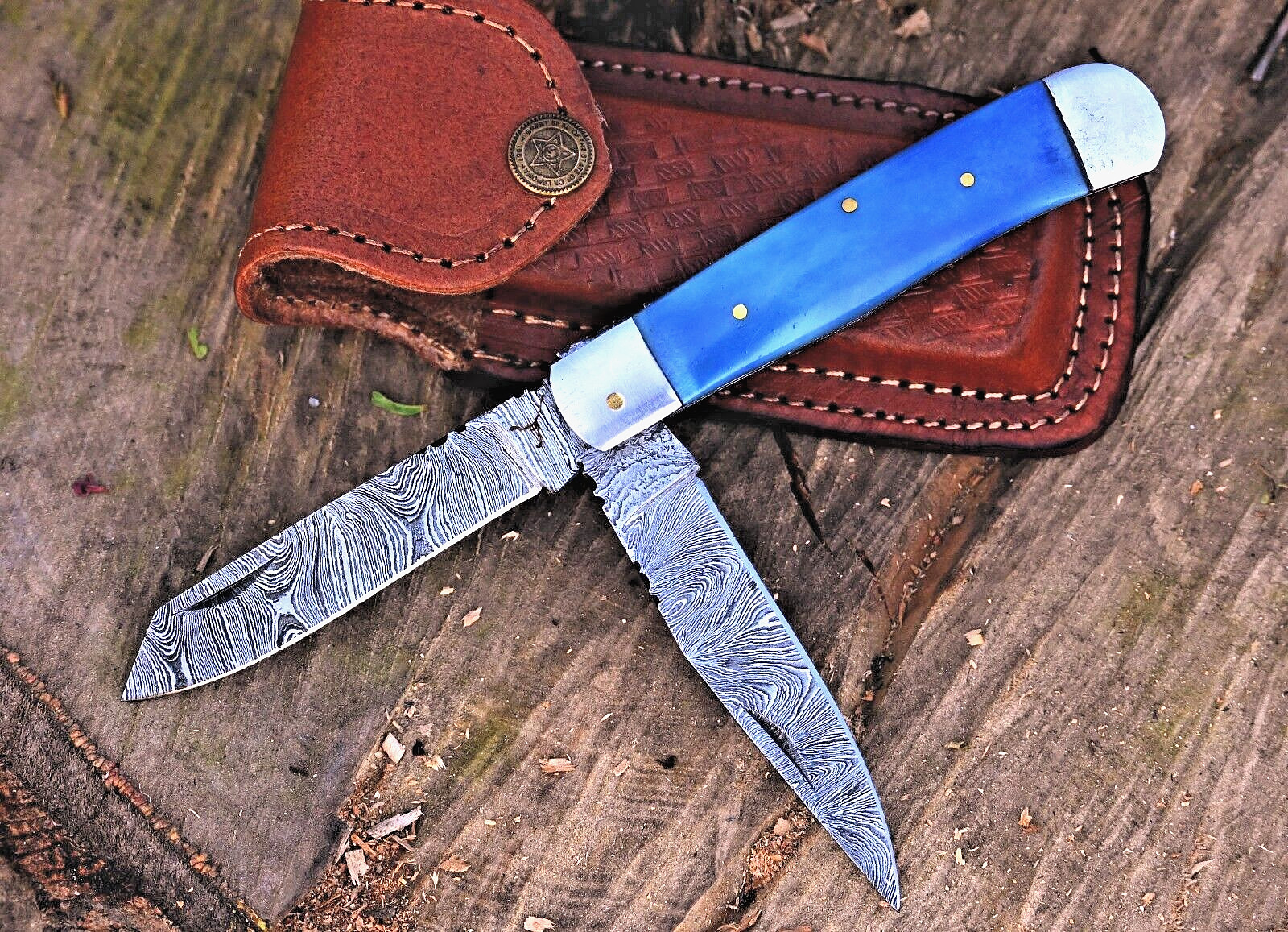 CUSTOM MADE HAND FORGED DAMASCUS STEEL FOLDING BLADES TRAPPER POCKET KNIFE 692
