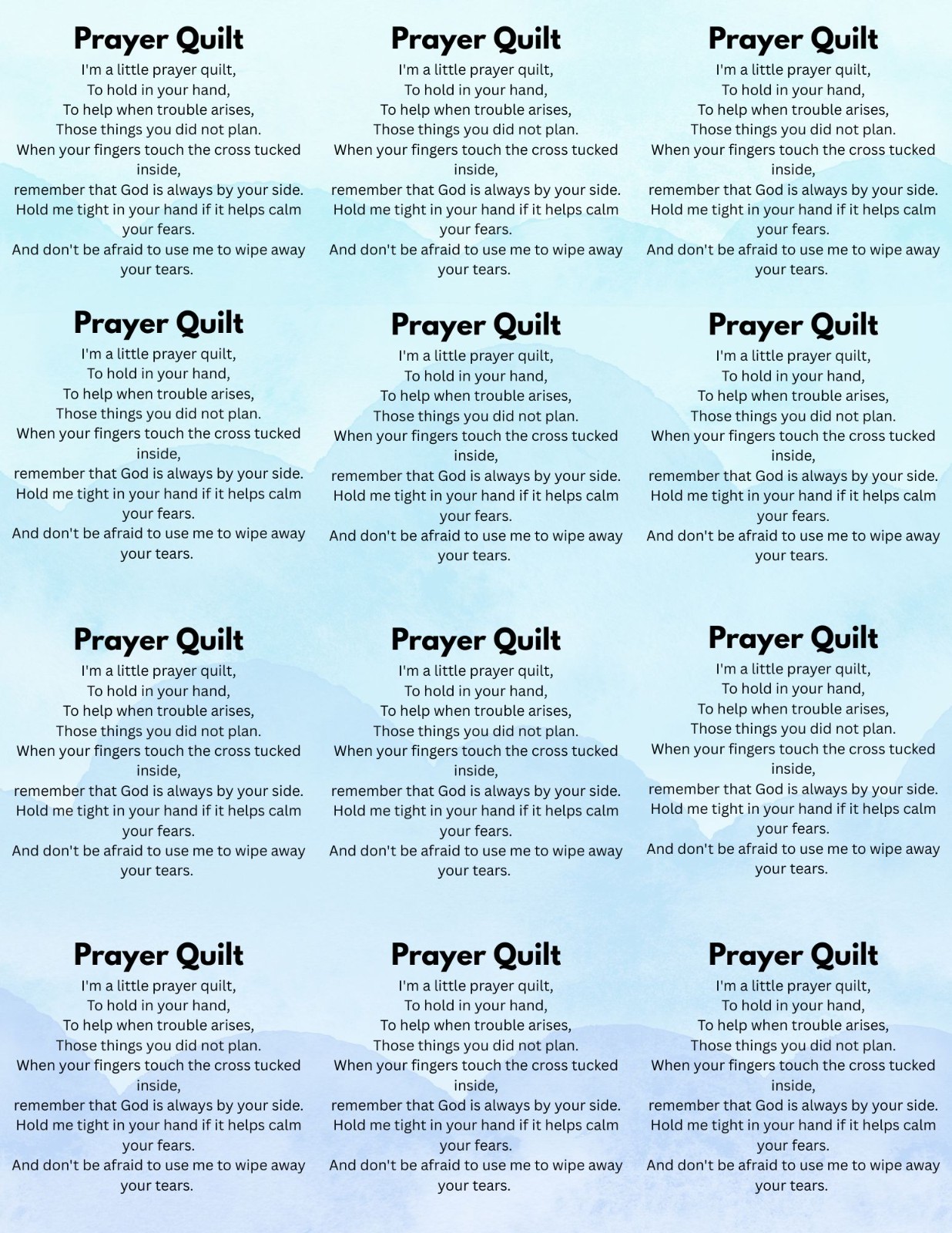 Pocket Prayer Quilt Tags Set of 48 – Christian Poem Cards - Faith Gift Labels