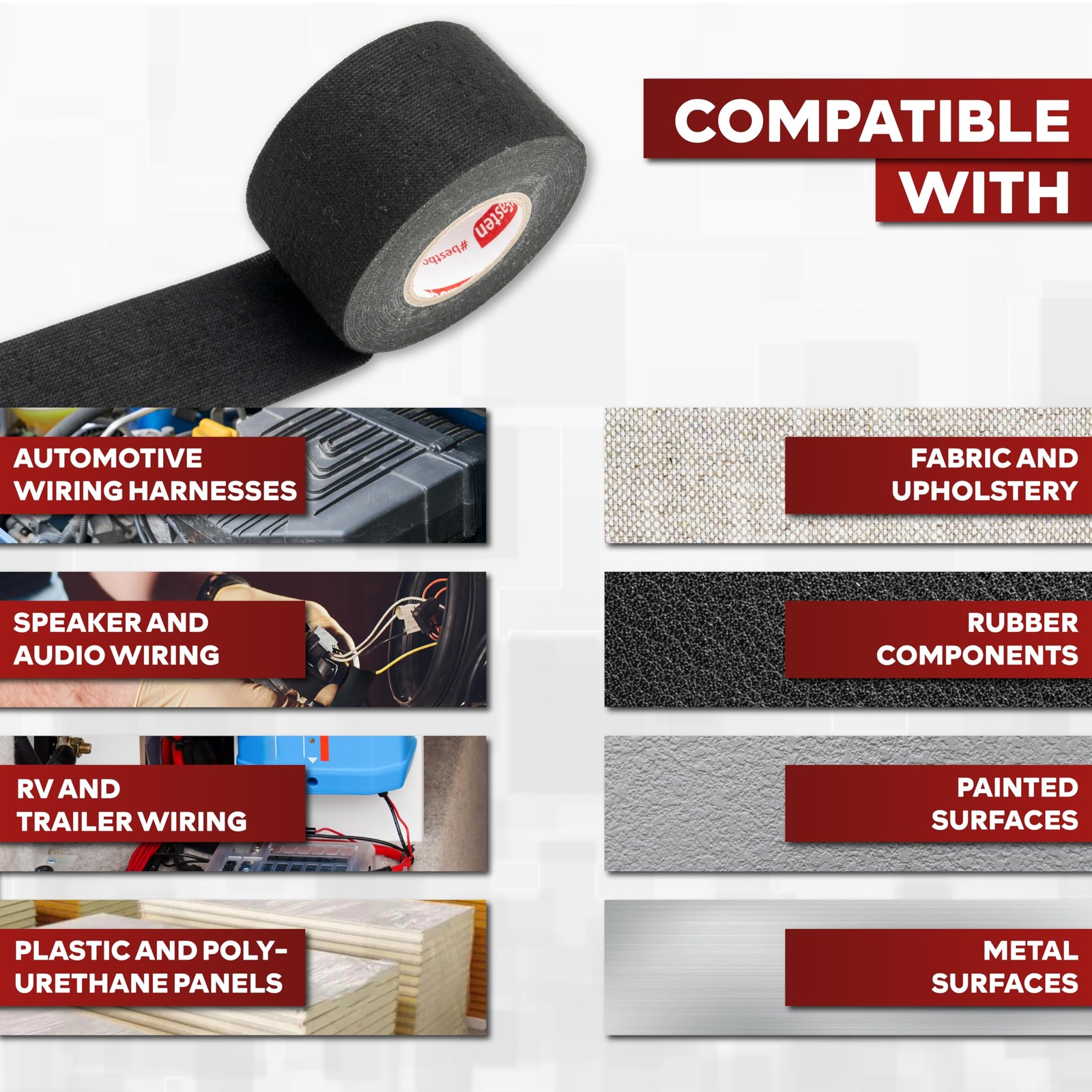 XFasten Wire Harness Tape 2 Inch x 50 ft Residue-Free Cloth Electrical Felt T...