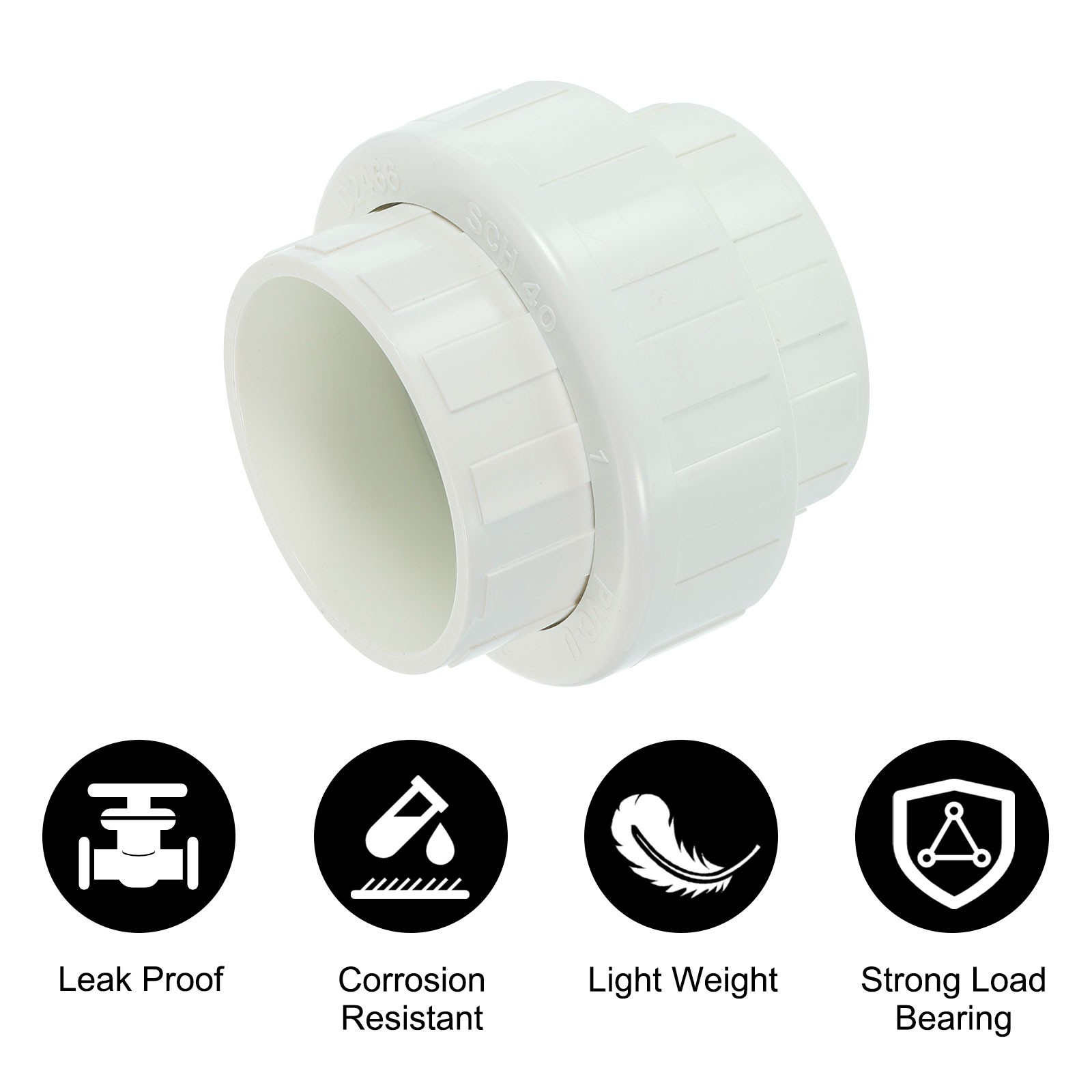 4Pcs 2" UPVC Union Coupling Pipe Fitting, UPVC Union Coupling Adapter, White