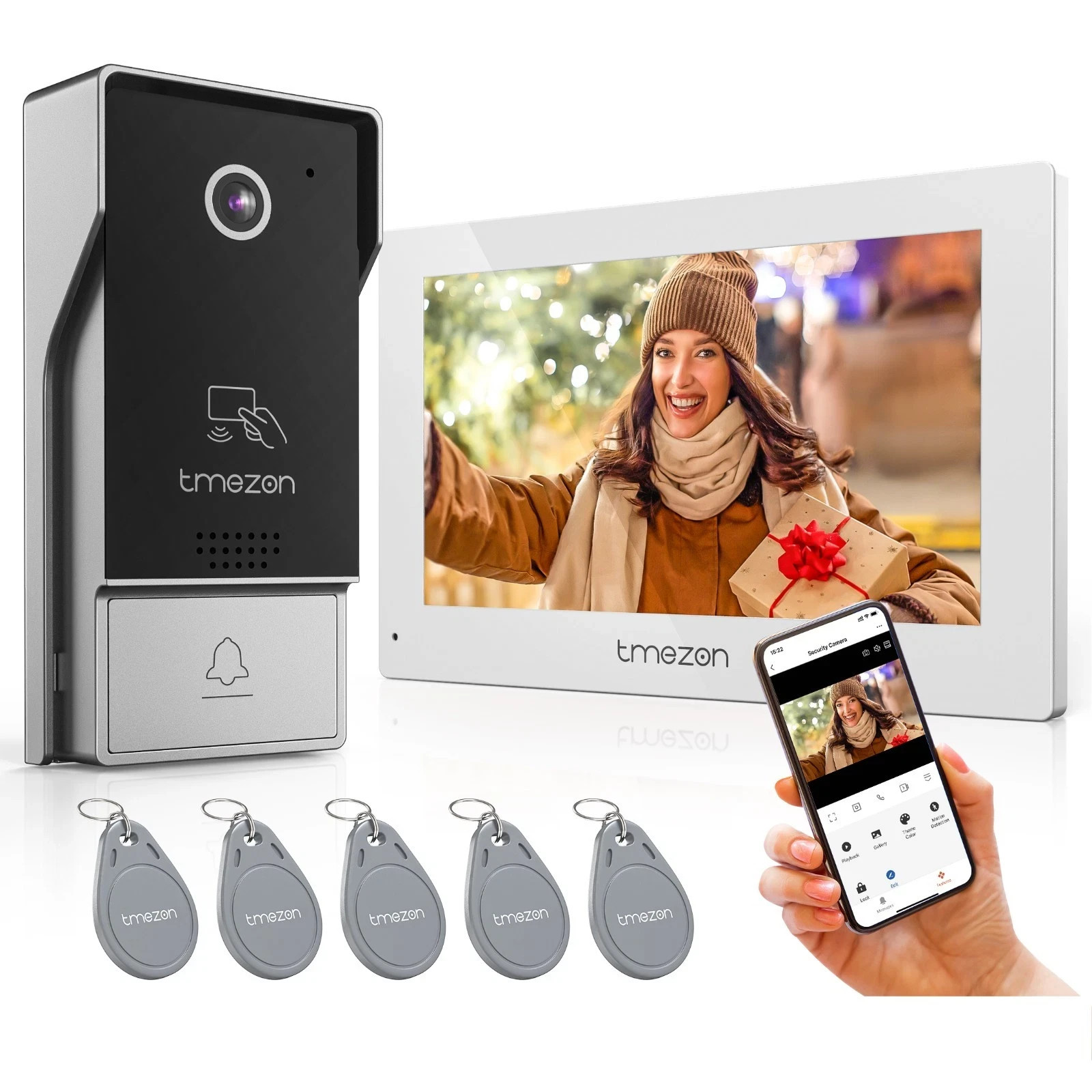 TMEZON HD WiFi Video Intercom System Doorbell with Camera 7'' Touch Monitor RFID