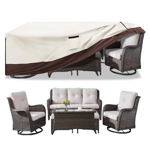 Patio Furniture Cover for 5 Pieces Set-Waterproof 110" L x 84" W x 28" H Beige