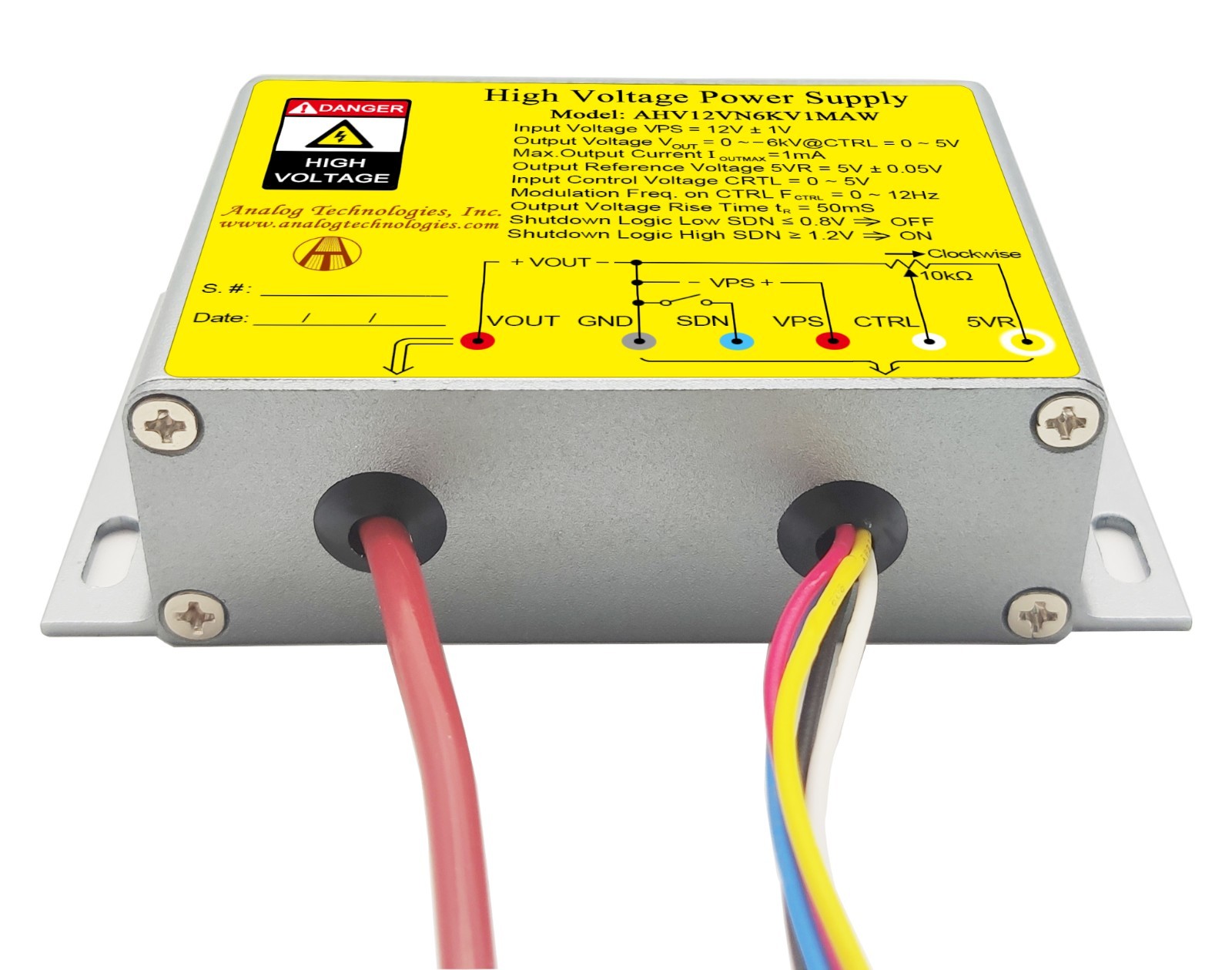 AHV12VN6KV1MAW HV DC-DC Power Supply Module 12VDC Input -6KV Output 1mA