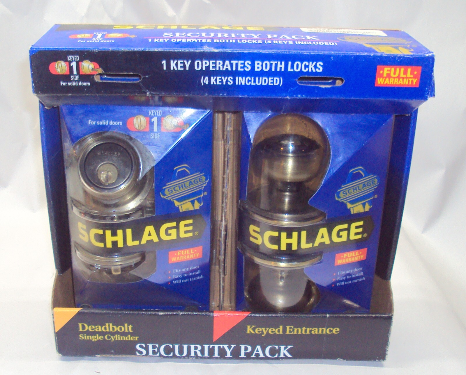Vintage Schlage Dead Bolt & Keyed Entry Security Combo Pack Antique Brass