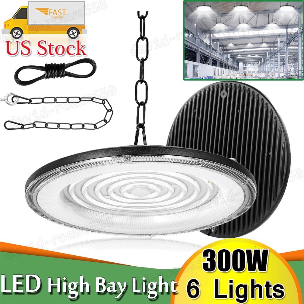 6 Pack 300W UFO LED High Bay Light Warehouse Industrial Factory Shop Shed Lamp
