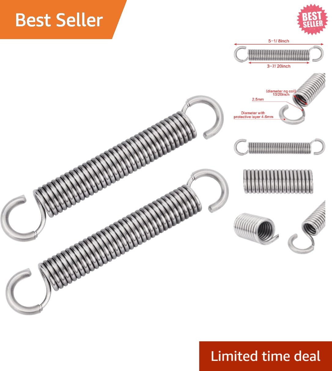 5-1/8"  Stainless Steel Recliner Spring Replacement - Noise-Free Design