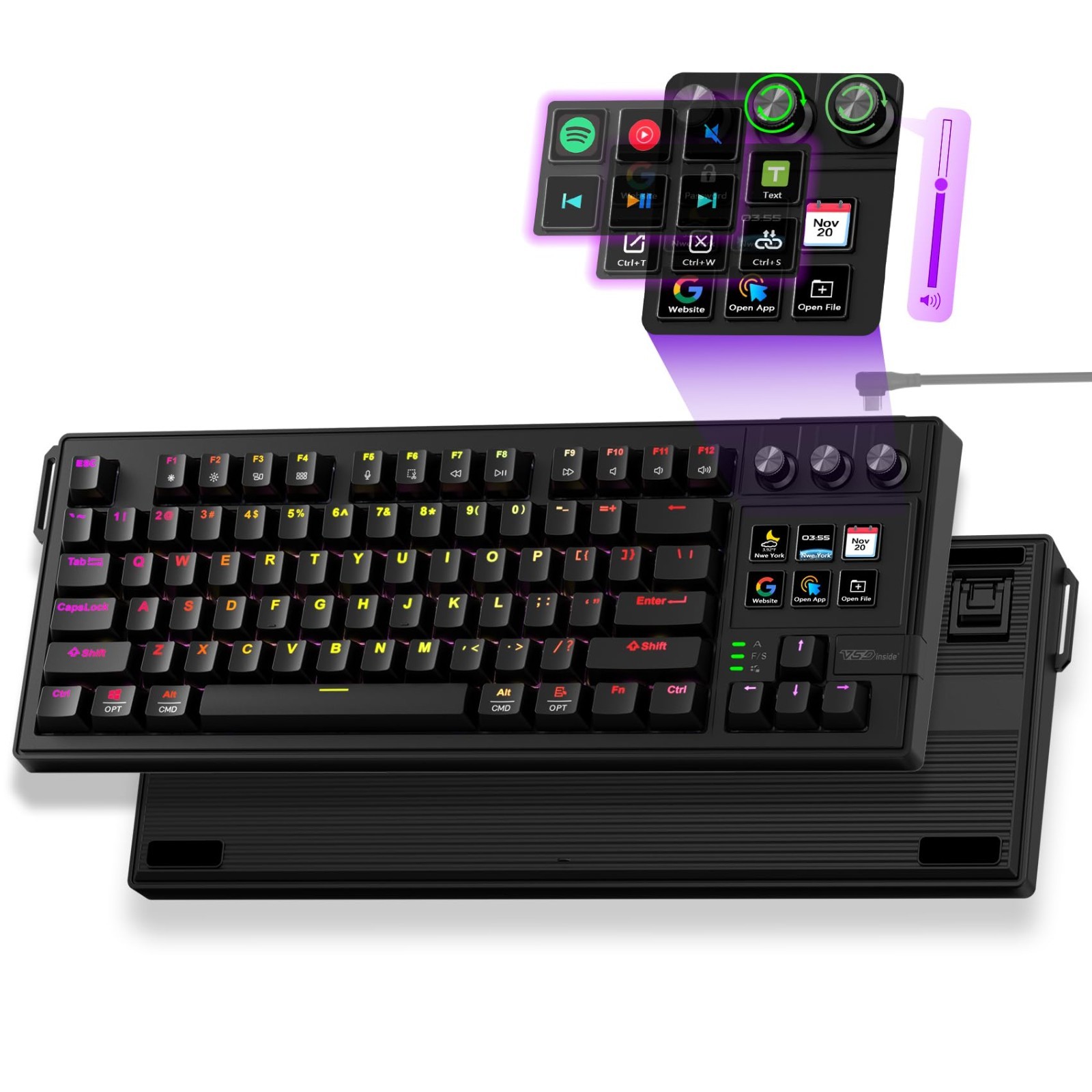 Full-Key Programmable Macro Keyboard - Wired Mechanical Gaming Keypad, RGB Backl