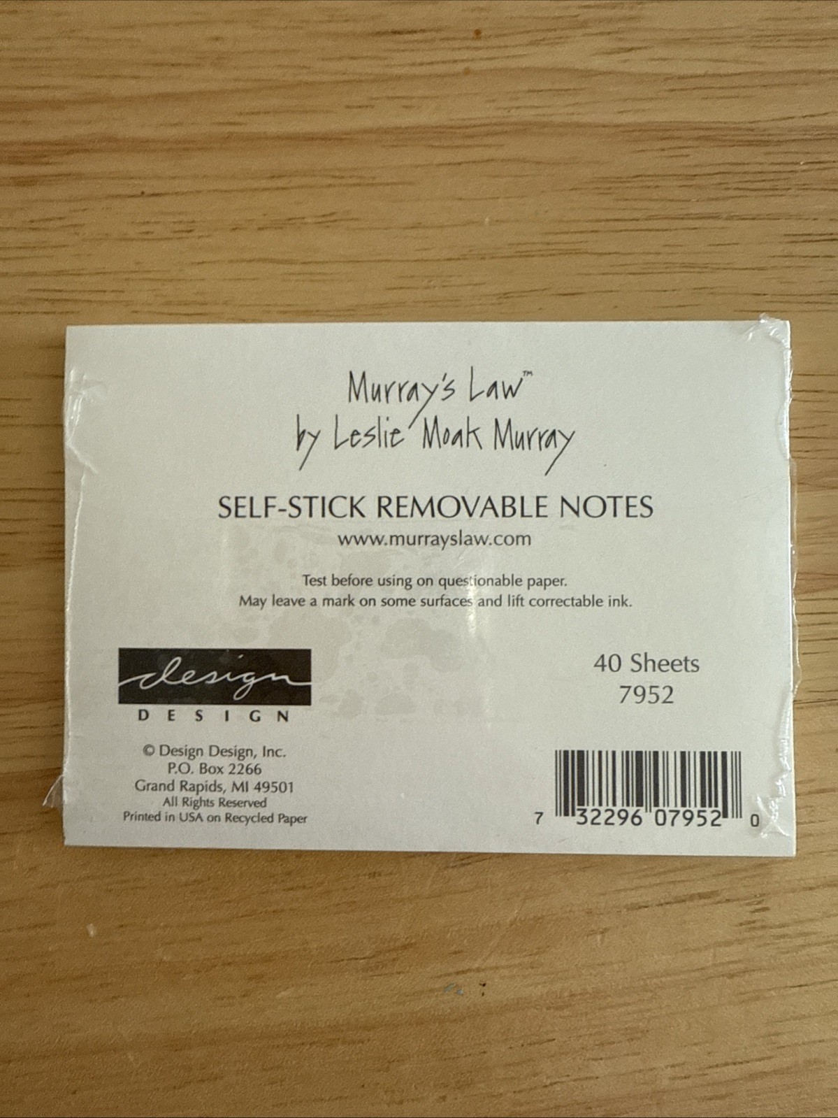 Murray’s Law By Leslie Moak Murray Self Stick Removable Notes 40 Sheets NOS