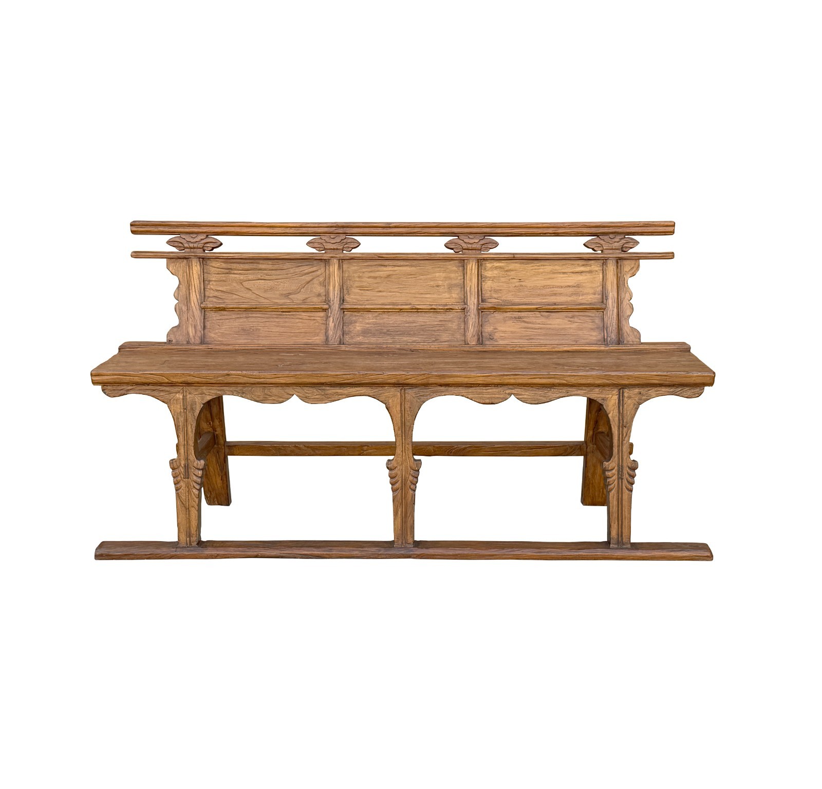 Vintage Rustic Raw Wood Long Sitting Bench with Back GB610