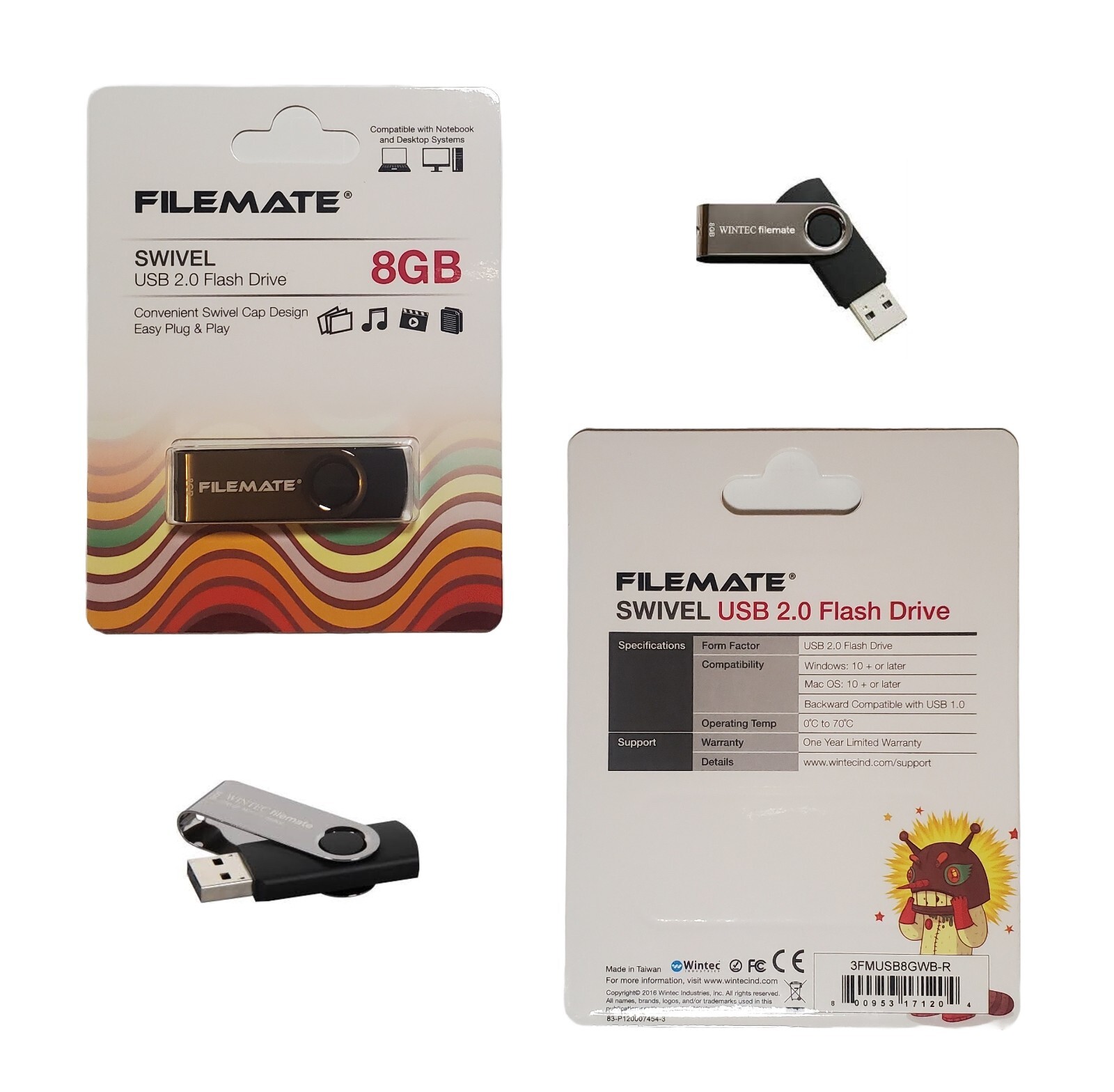 NEW Filemate Swivel 8GB USB 2.0 Flash Drive by Wintel - MacOS, Windows, Linux