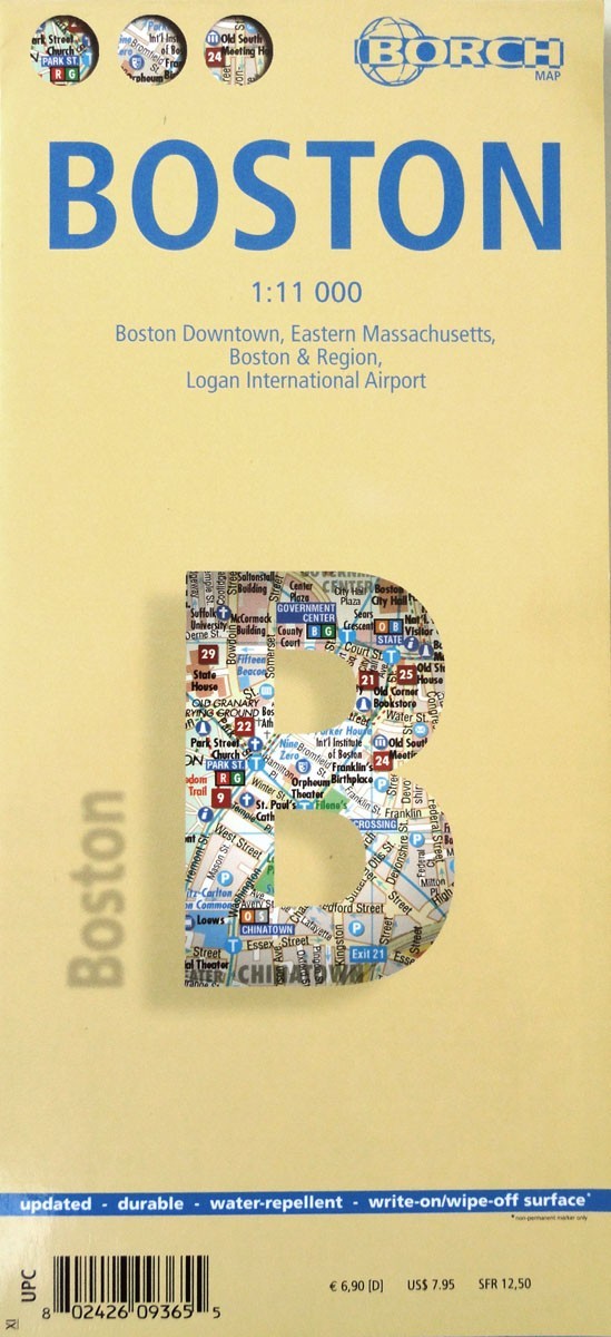 NEW 2007~MAP of BOSTON, Mass~by Borch~Index+Details Airport,Downtown&Transport