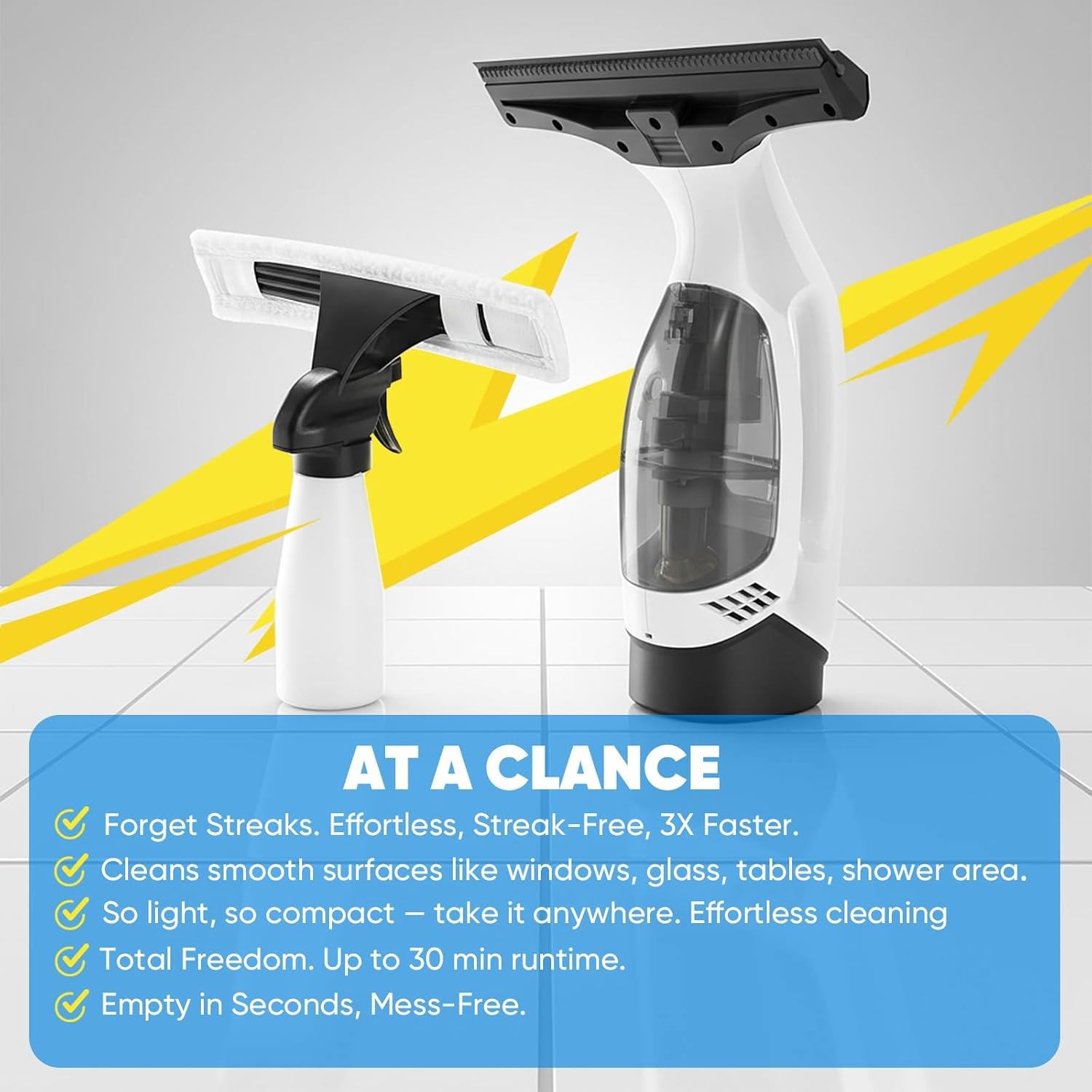 Window Vacuum Squeegee Cordless with Extension Pole,Electric Window Cleaner Tool