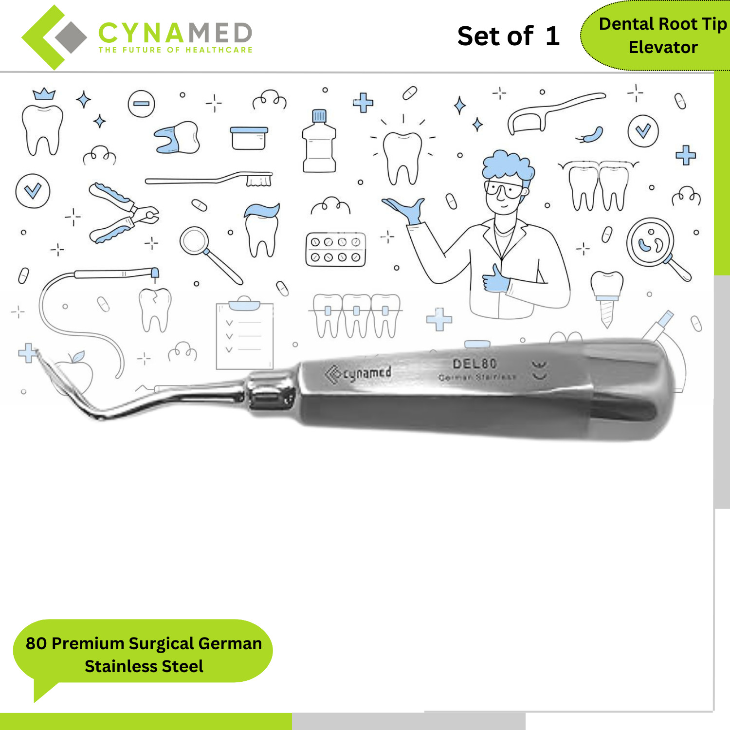 Cynamed Dental Root Tip Elevator DEL 80 Premium Surgical German Stainless Steel