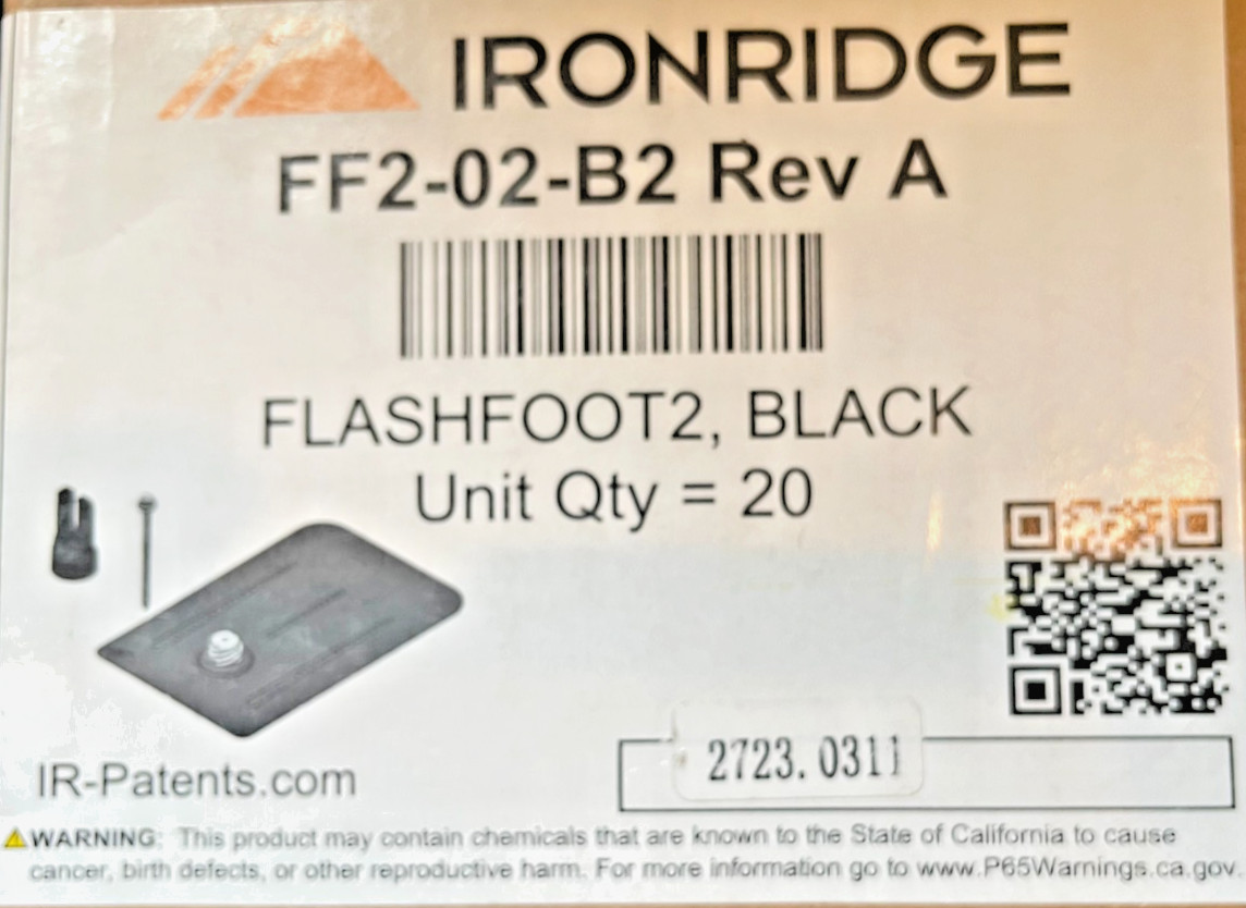 IRONRIDGE FF2-02-B2 REV FLASFOOT2,BLACK UNIT QTY-20