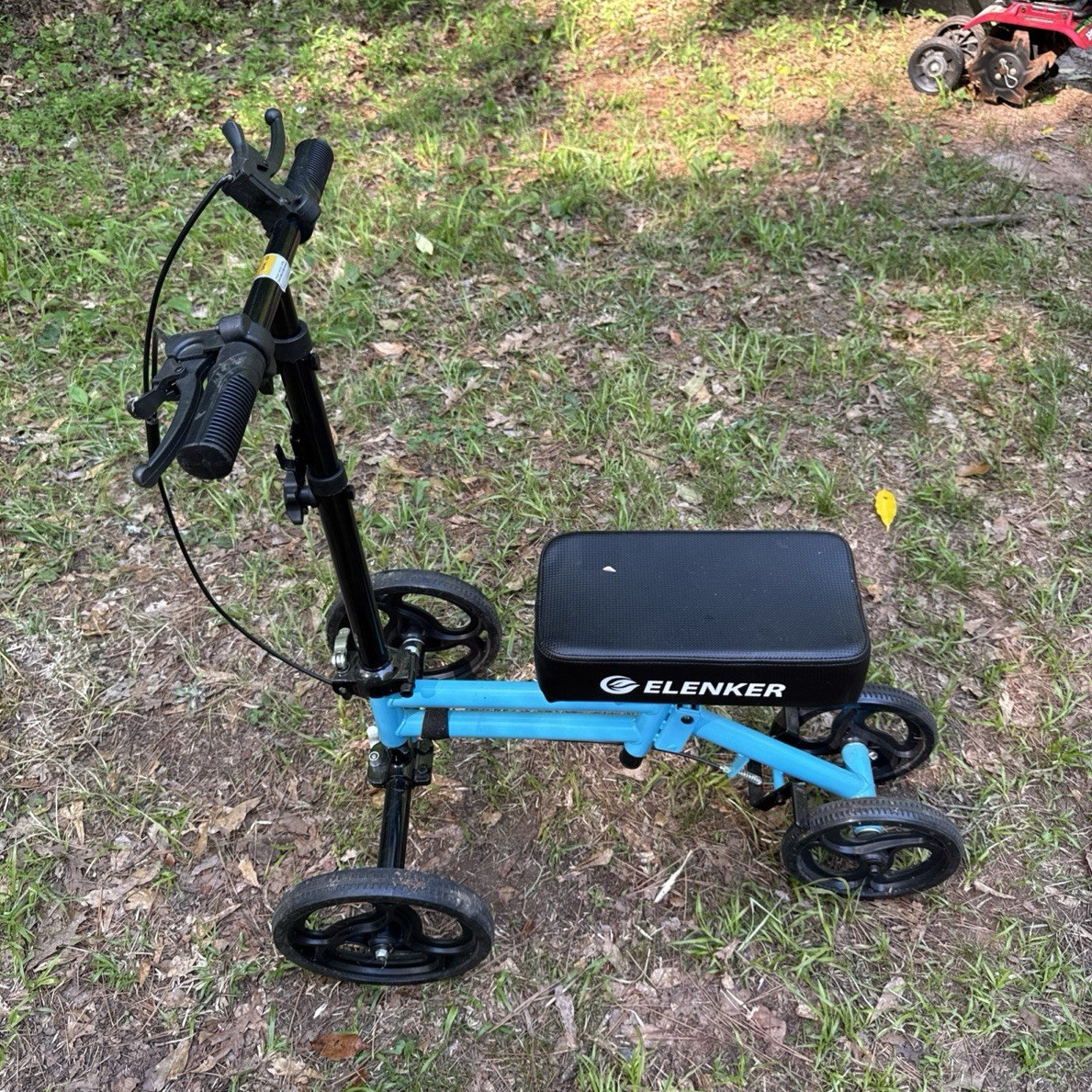 ELENKER 4-Wheel Knee Walker Mobility 4-Wheeled Scooter with Seat, Blue/Black