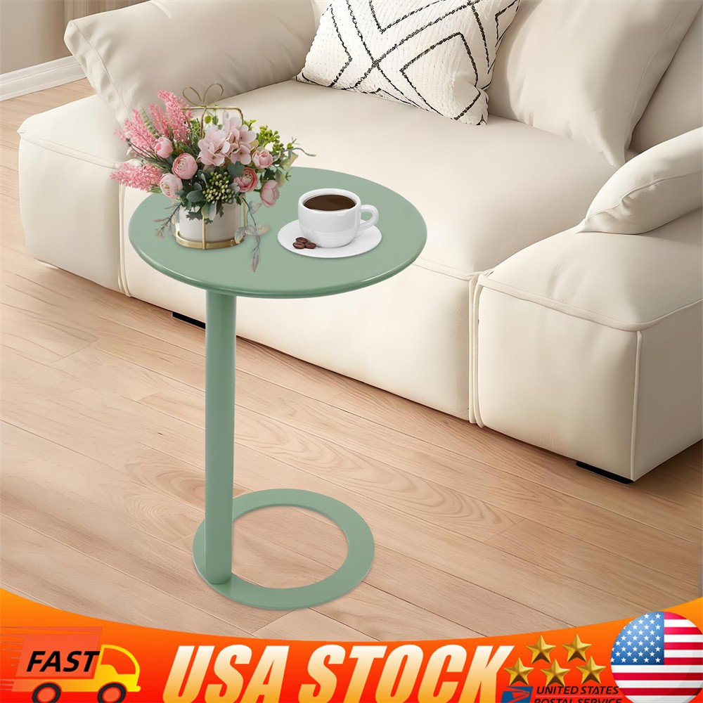 Round Side Table C-Shaped Sofa Table Bedside Reading Table for Living Room US