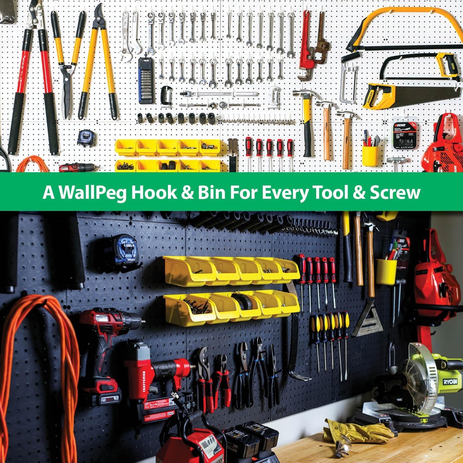 WallPeg 100 Pegboard Peg Hooks – Durable, Self-Locking Black Board
