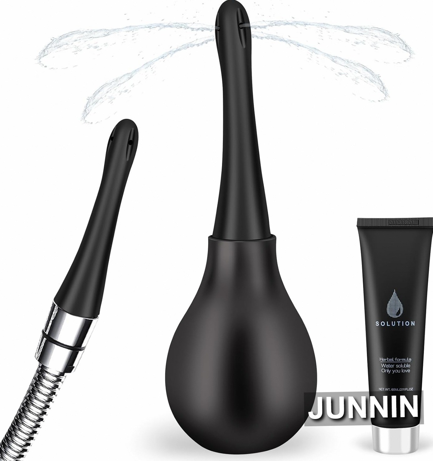 Kit Perilla Enema Silicona Negra 300ml Anti-retorno Limpieza Íntima Premium