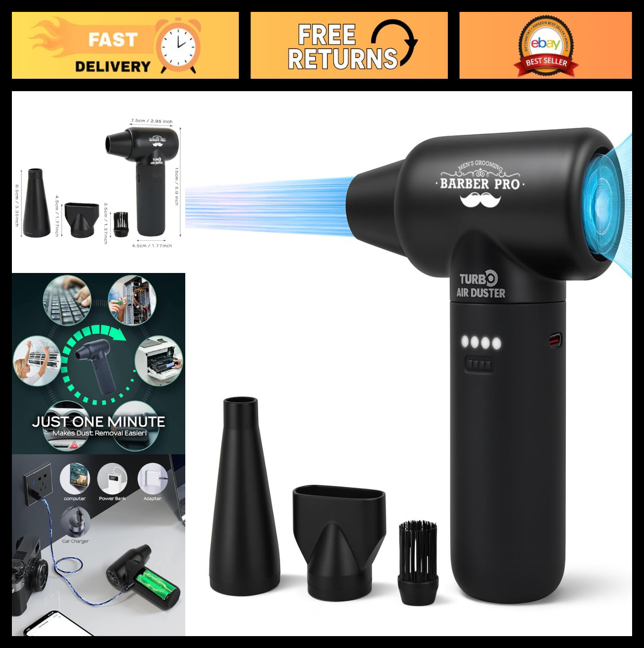 Portable Electric Compressed Air Duster - Mini Jet Blower for PC, Laptop, Car, O