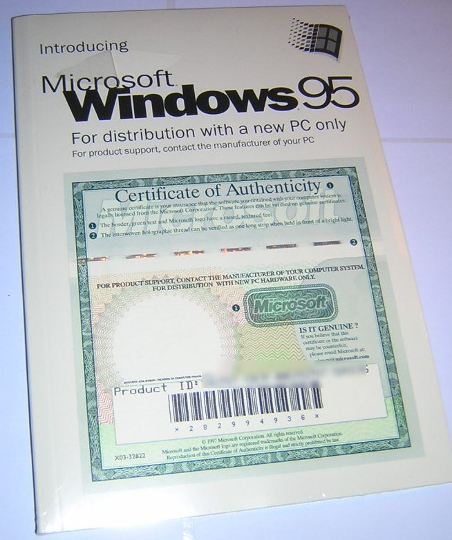 Microsoft Windows 95 Install CD-ROM COA/Product Key & User Guide NEW