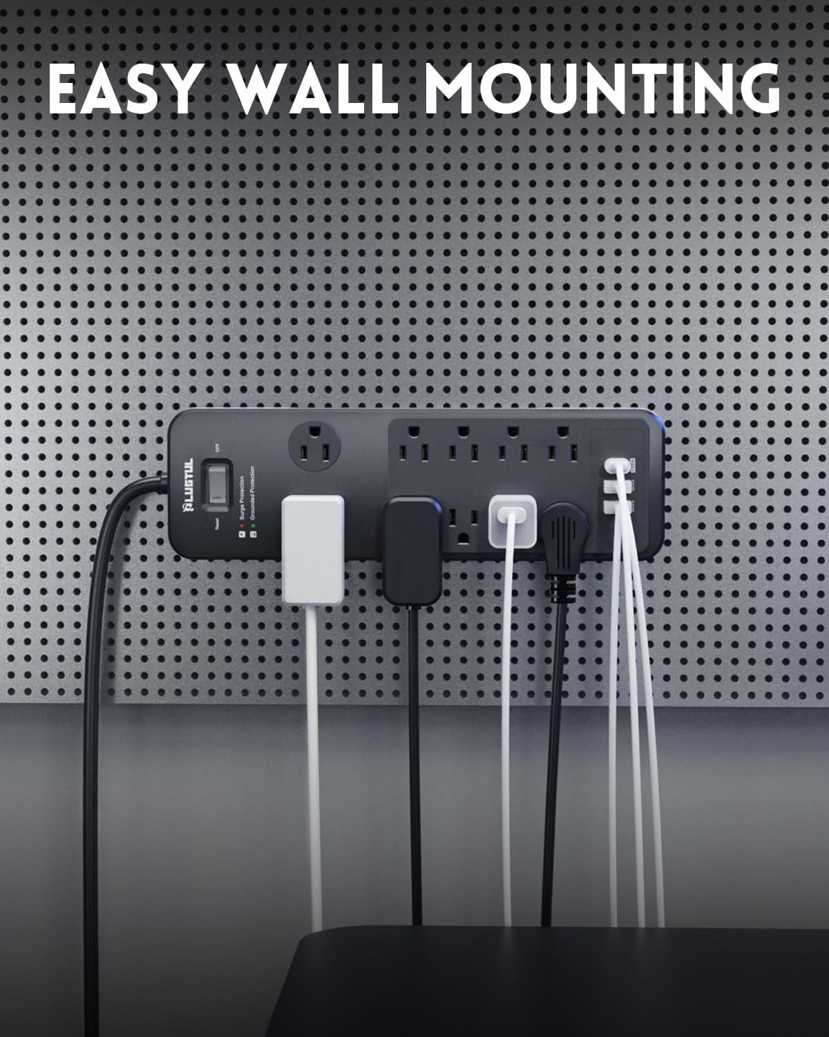 Surge Protector Power Strip 10FT, PLUGTUL with 10 Black