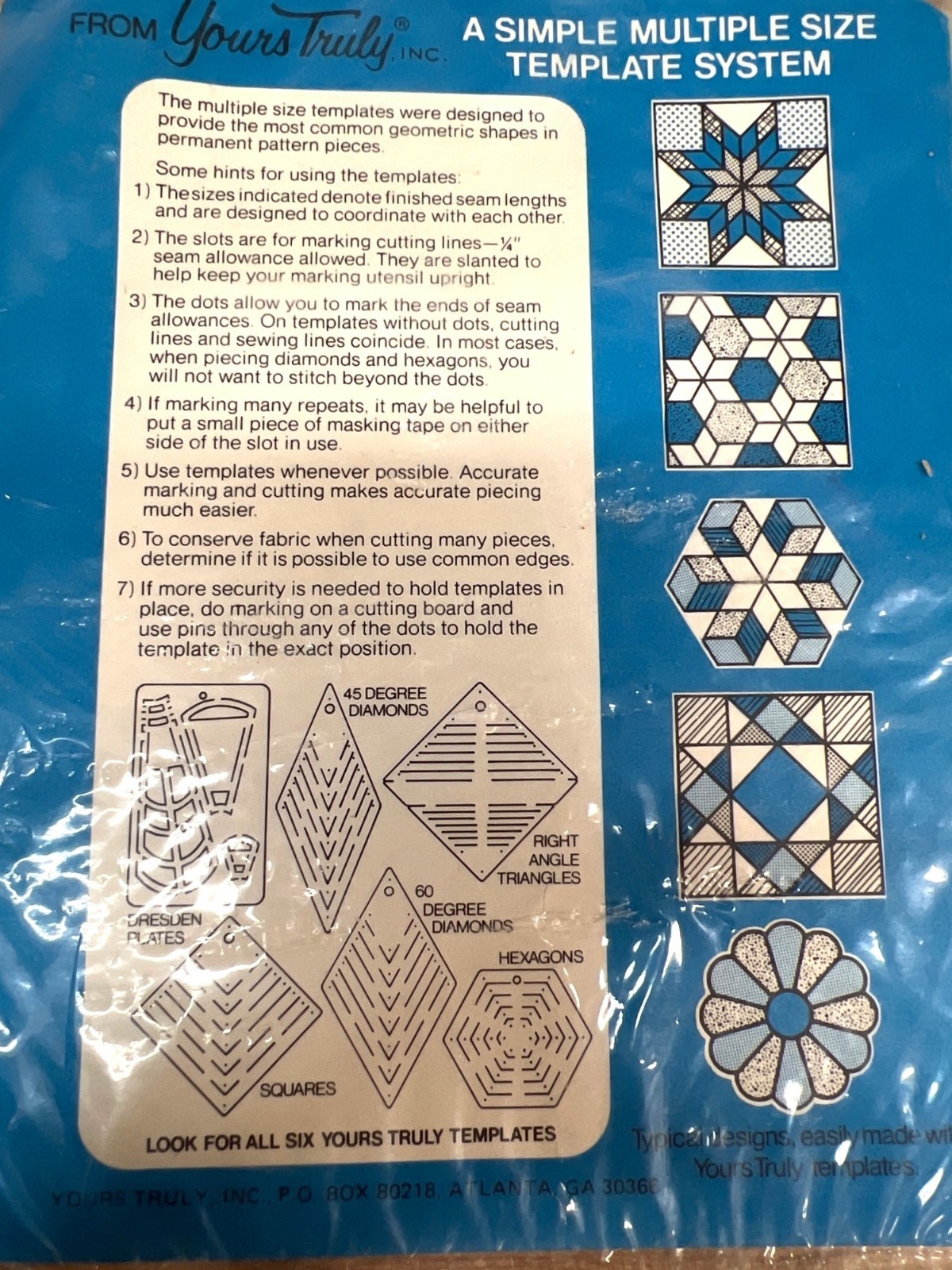 Quilters Template 60° Diamonds & Hexagons Transparent Precision Sewing