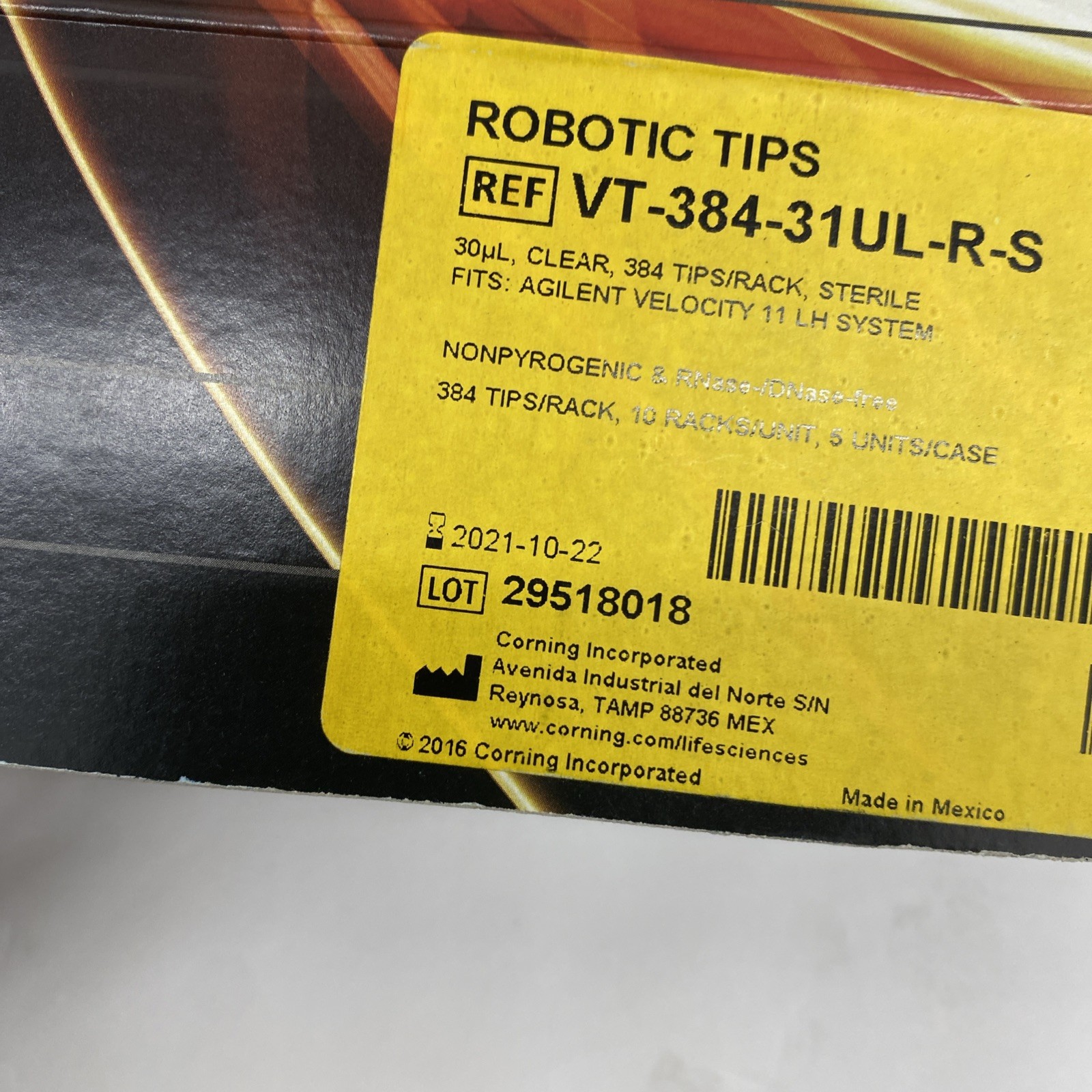 Corning Axygen Robotic Tips By Ref. No. VT-384-31UL-R-S 384 tips/Rack 10 racks