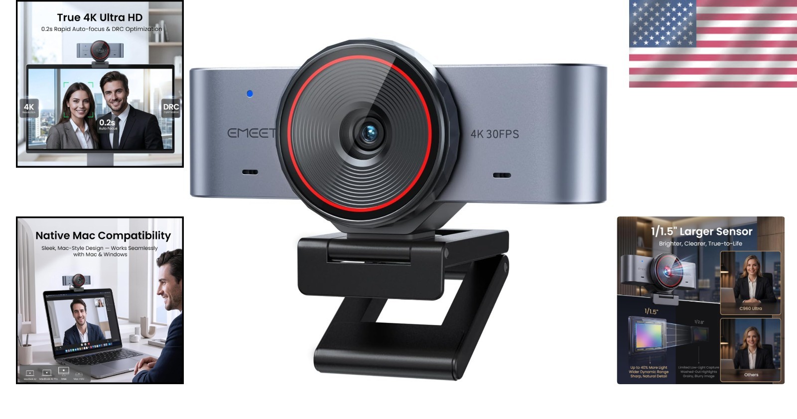 C960 Ultra 4K Webcam for Mac & PC - Large Sensor, Autofocus