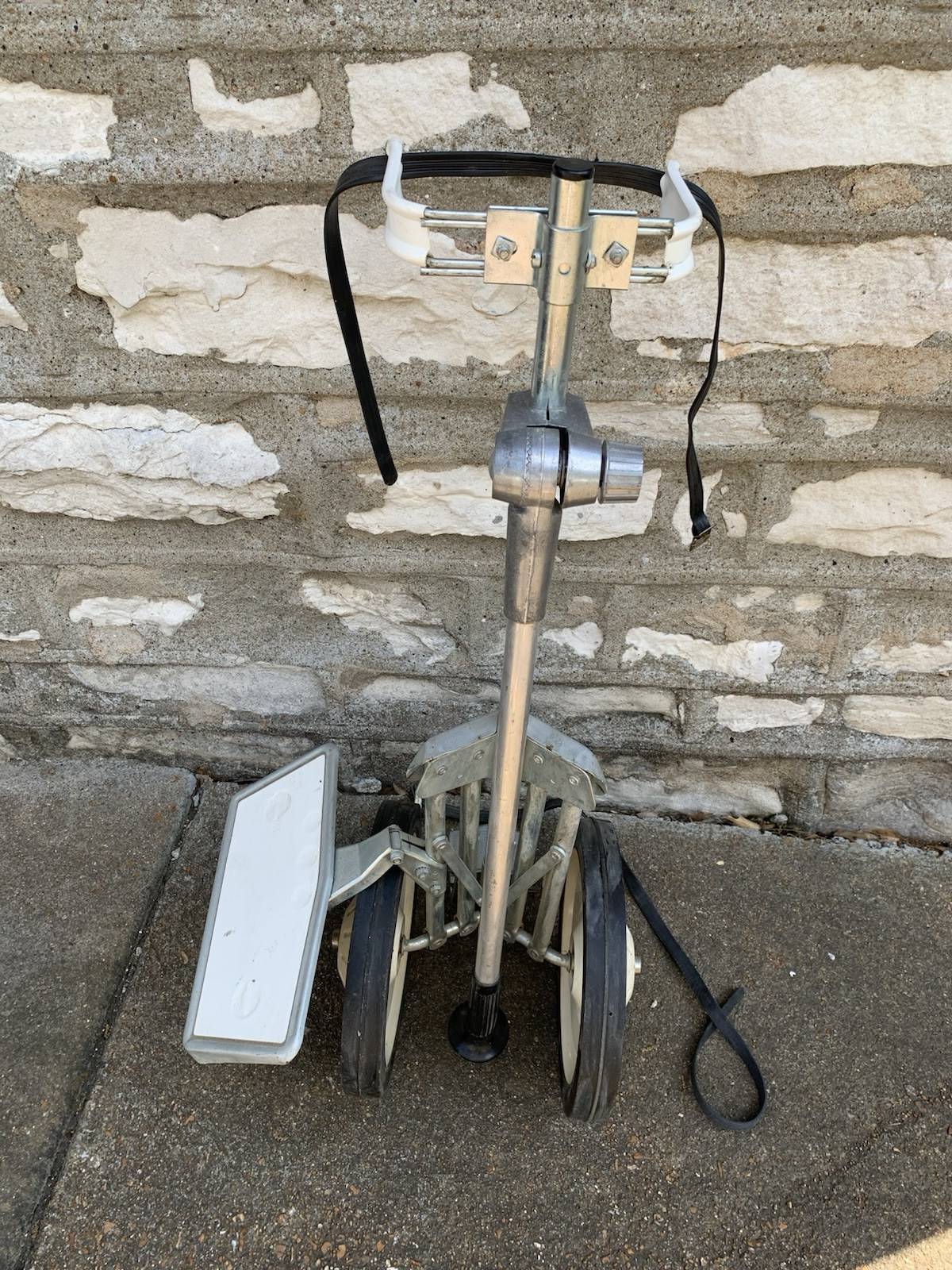 Vintage Metal Golf Bag Caddy W/ Straps Push Pull Cart 36”