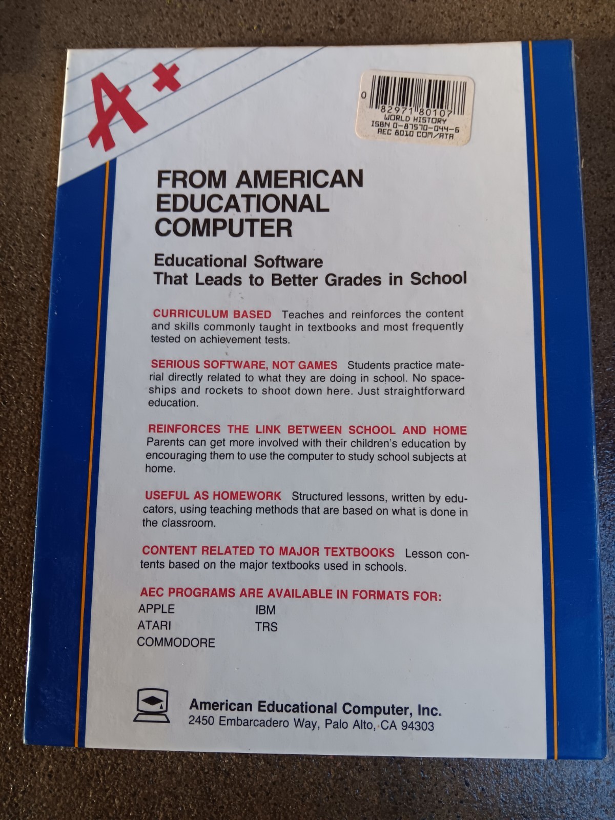 Commodore 64 A+ World History Matchmaker Series Computer Software Tested/Works