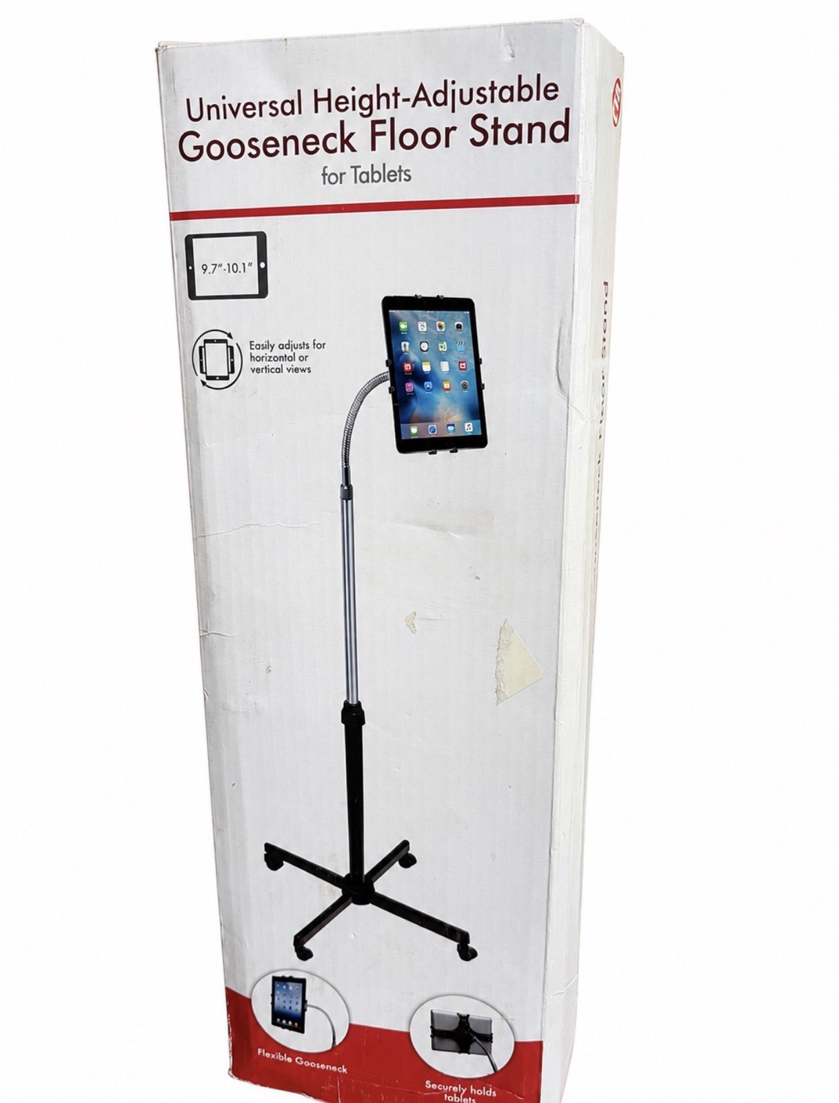 Universal Gooseneck Tablet Floor Stand Adjustable Rotating Black 9.7-10.1"
