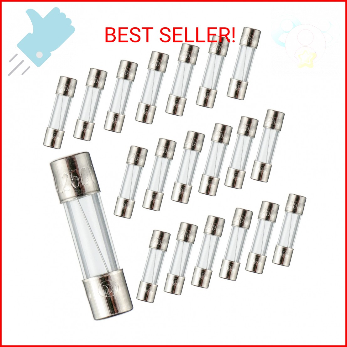 BOJACK 5x20mm 5A 5amp 250V 0.2x0.78 Inch F5AL250V Fast-Blow Glass Fuses (Pack of