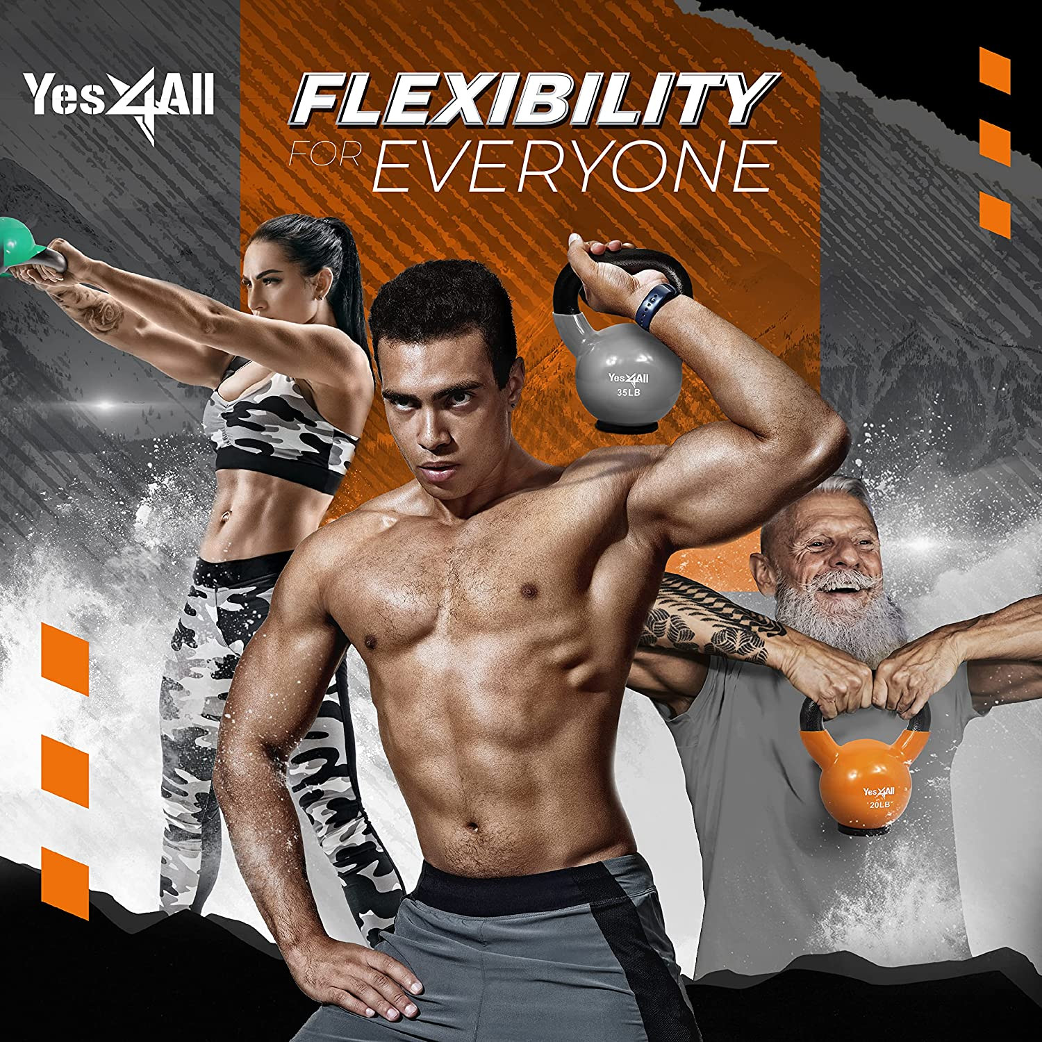 Vinyl Coated Kettlebell Weights with Rubber Base for Home Gym Training