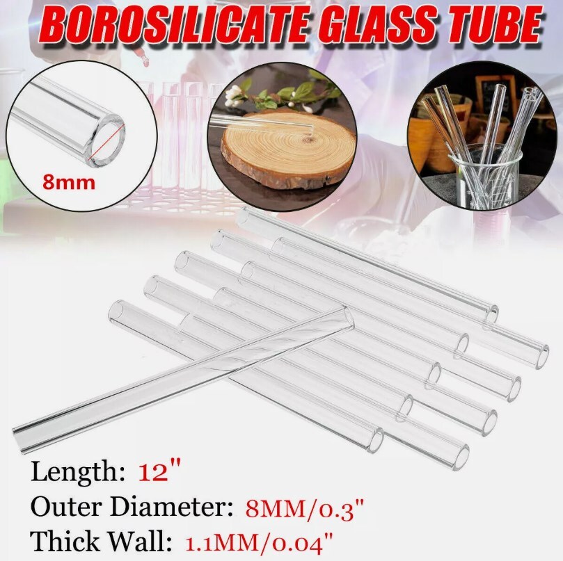 Glass Tubing Blowing 12pcs 8mm OD Pyrex Glass Tubes Borosilicate Clear 12 " Long