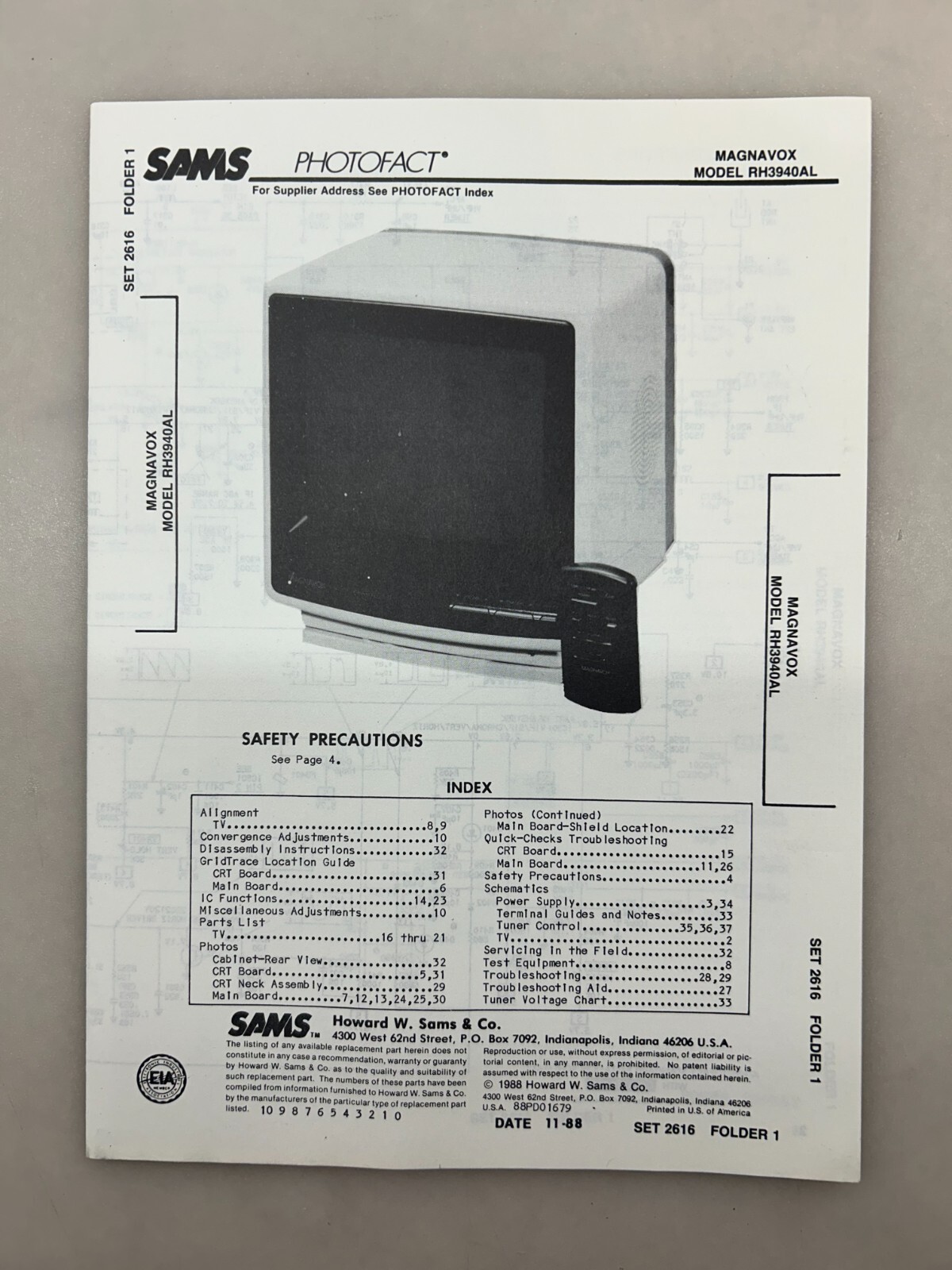 Magnavox RH3940AL Service Manual Sams Photofact Free Shipping