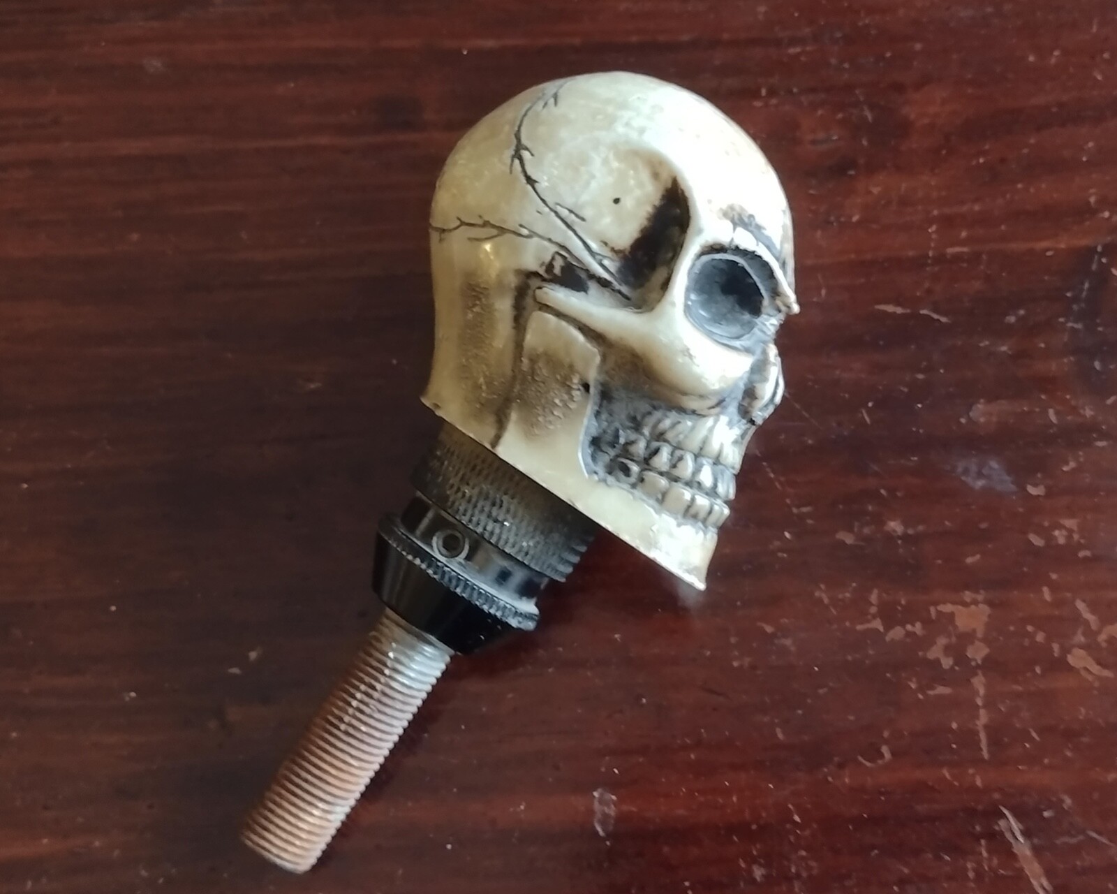 Skull on Threaded Post - Skull Knob - Auto Accessory Creepy - Heavy