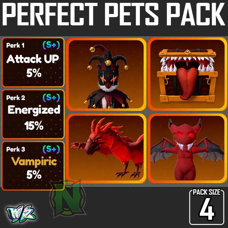 Roblox World Zero WZ - 4 PETS - ATT/ENERG/VAMP - Clown/Mimic/Gargoyle/Phoenix