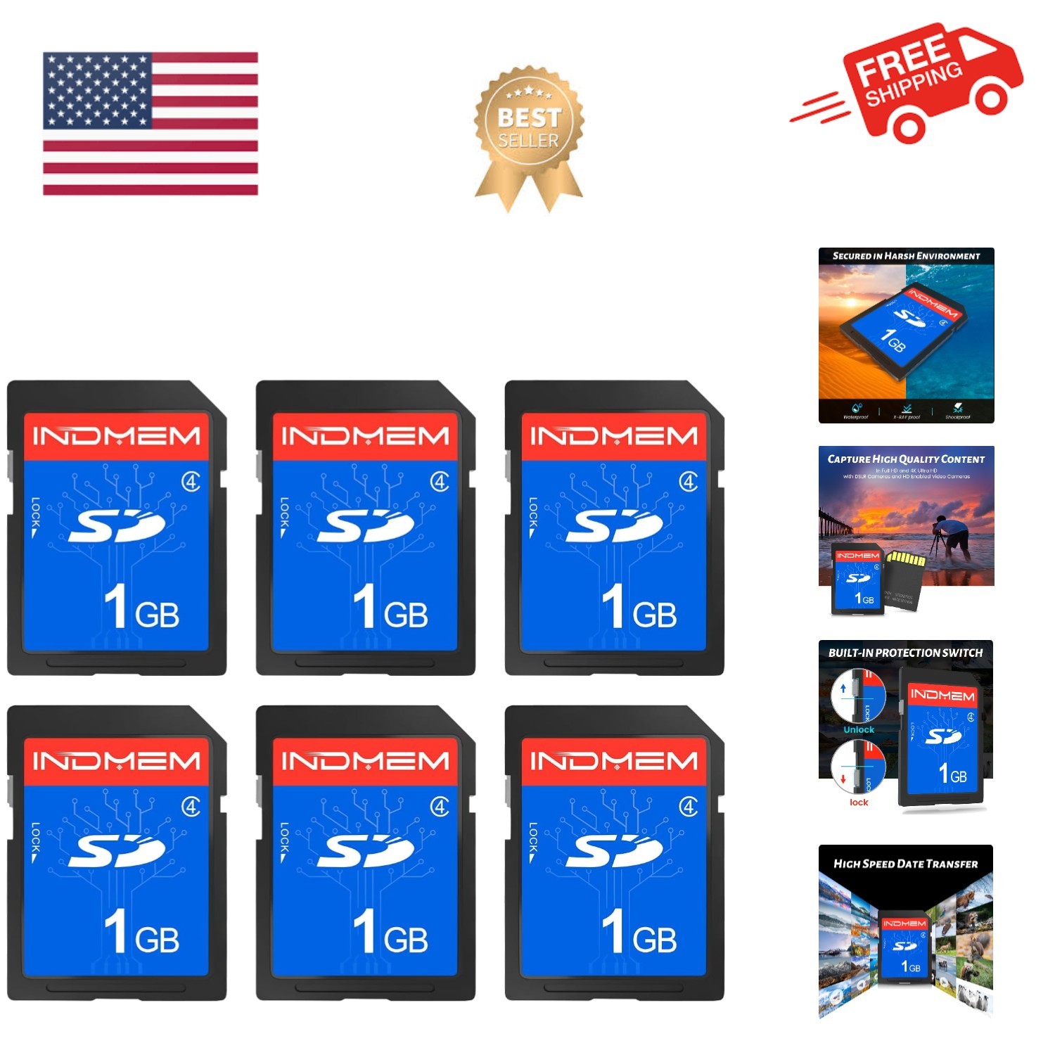 INDMEM SD Card 1GB, 6 Packs Class 4 1GB Flash Memory Card MLC Standard Secure...