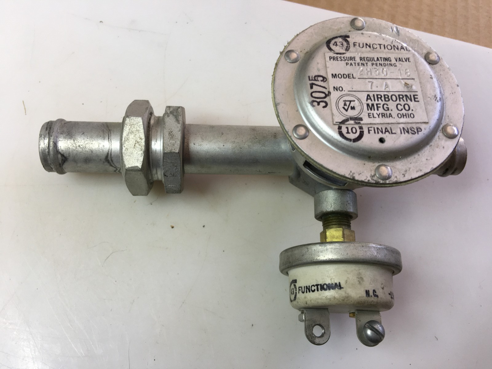 Airborne Mfg Pressure Regulator Valve Model 2430-16 NO 7A  NOS