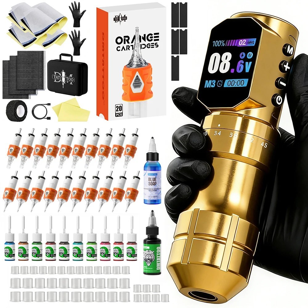 Tattoo Machine Kit Professional Adjustable Stroke Wireless Coreless Brushless