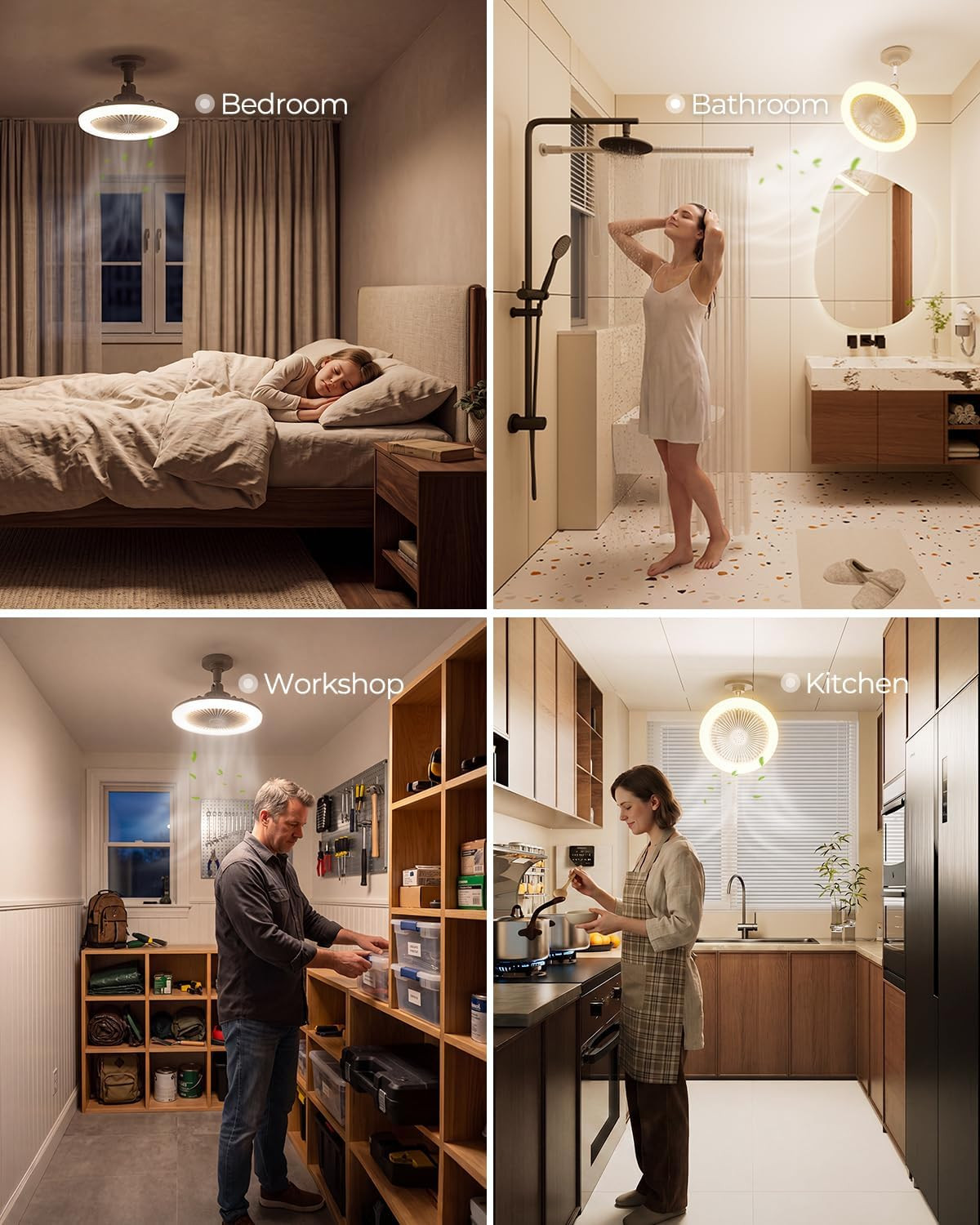 Adjustable Socket Fan Light with Remote and Extender, 2200LM Enclosed LED Light