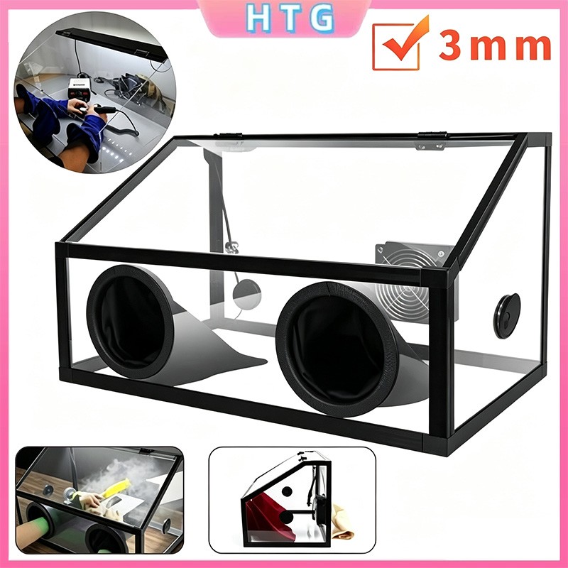 220V Fully Enclosed Electric Grinding Table Polisher Dust Box Acrylic Cover New