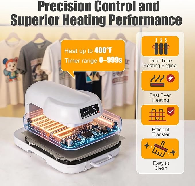 Auto Heat Press Machine 15x15" Smart Digital Temp/Timer 4 Memory Modes for HTV