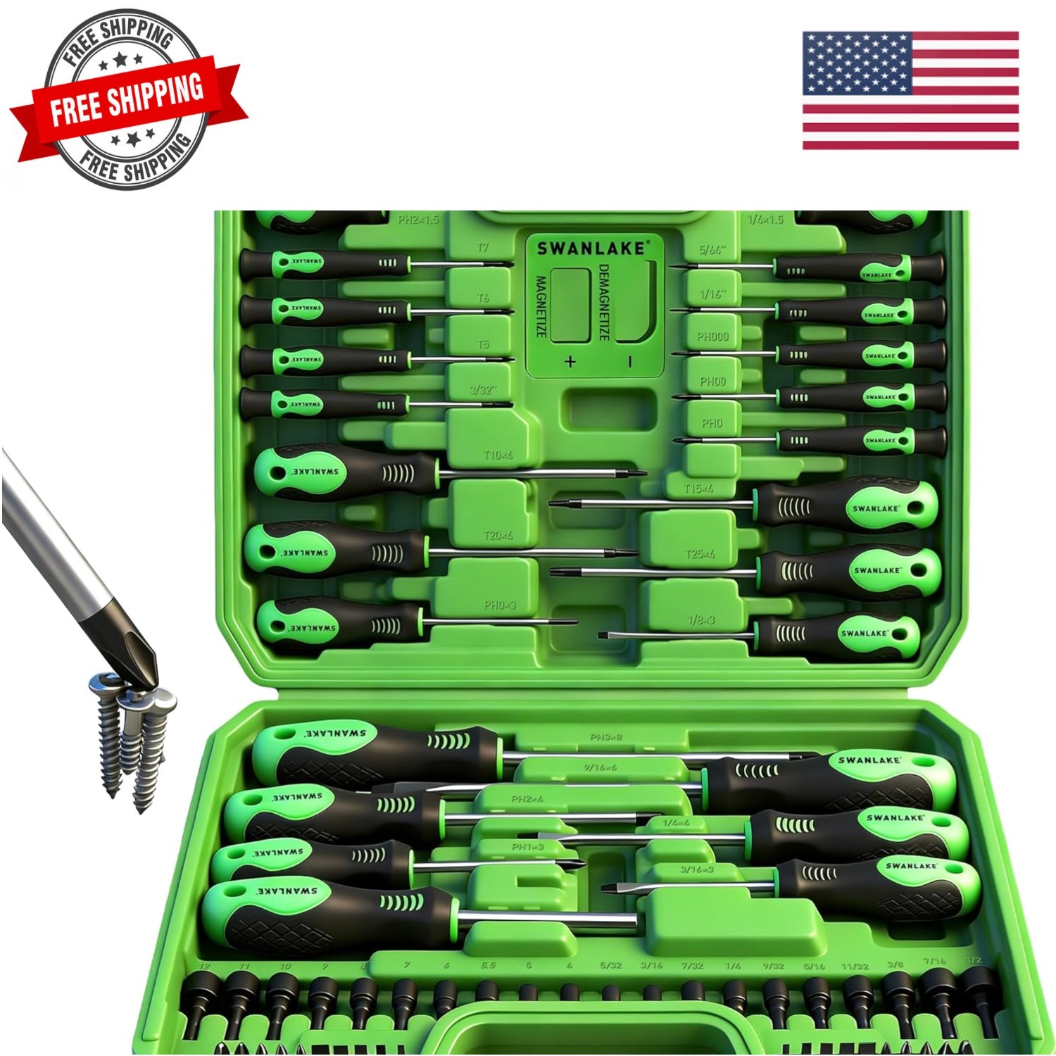 SWANLAKE 86PCS Magnetic Screwdriver Set,Includes Slotted/Phillips/Torx Mini P...