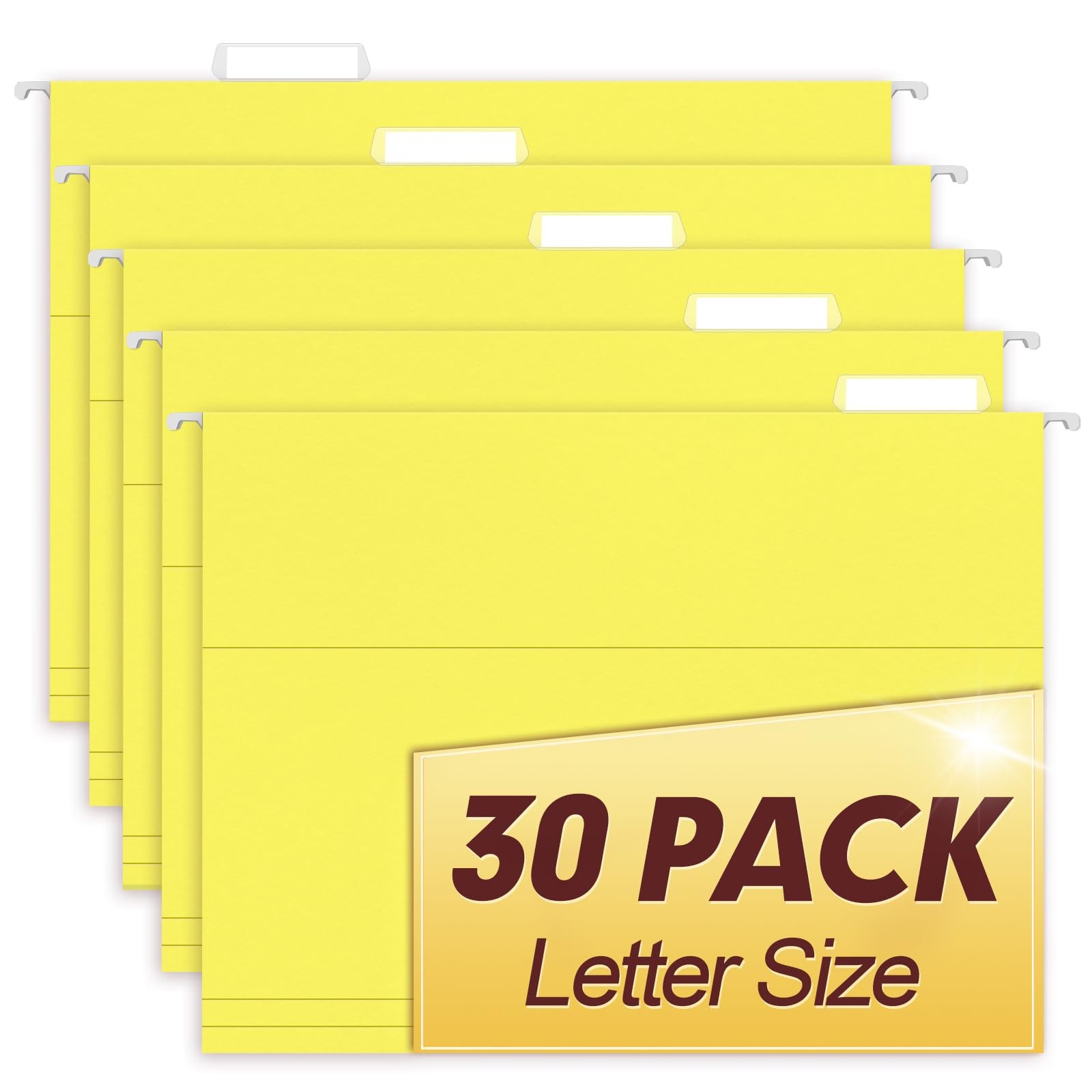 30 PCS Reinforced Hanging File Folders Letter Size 1/5Cut Adjustable Yellow