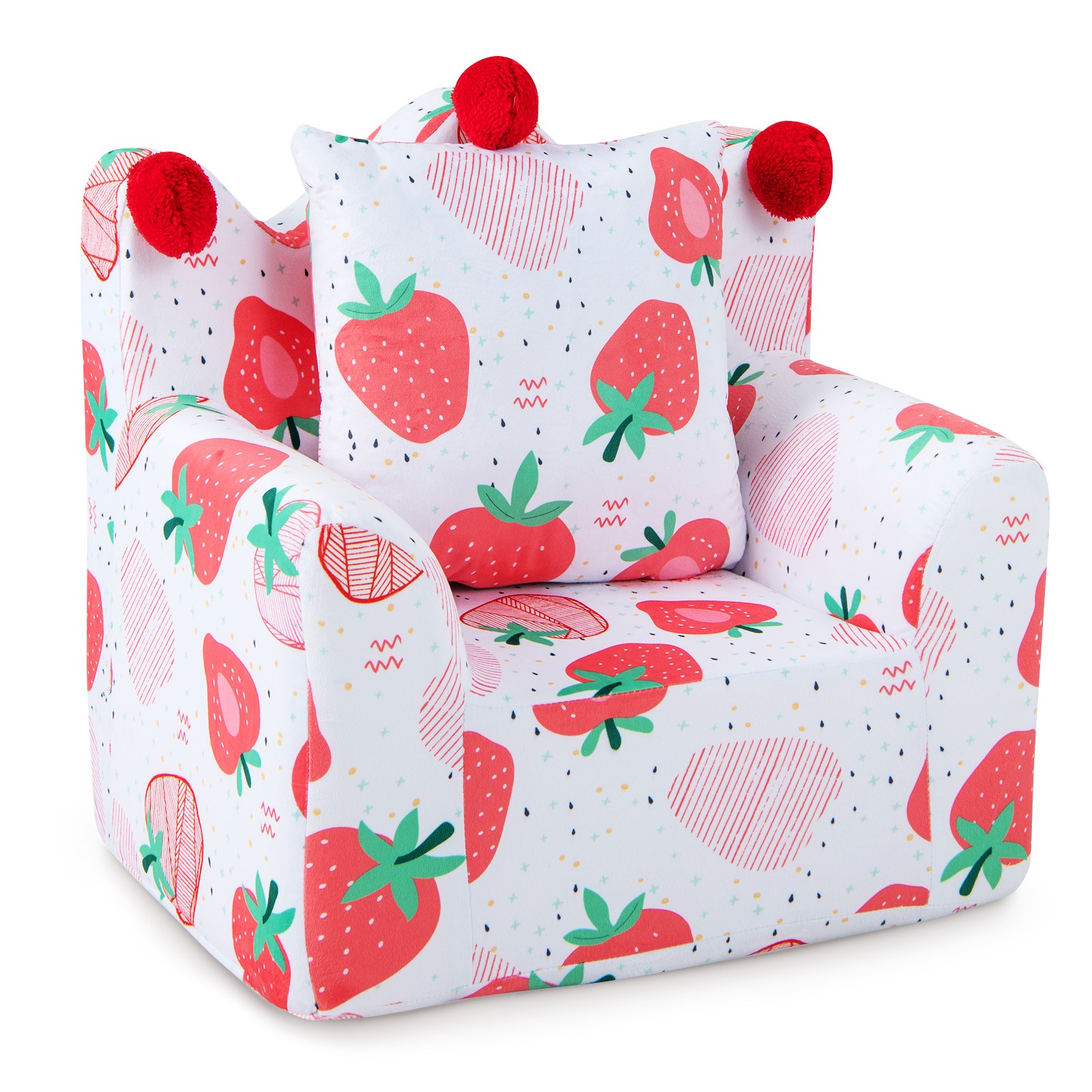 Kids Sofa Chair Foam Filled Armchair Strawberry Toddler Couch w/ Cover & Pillow