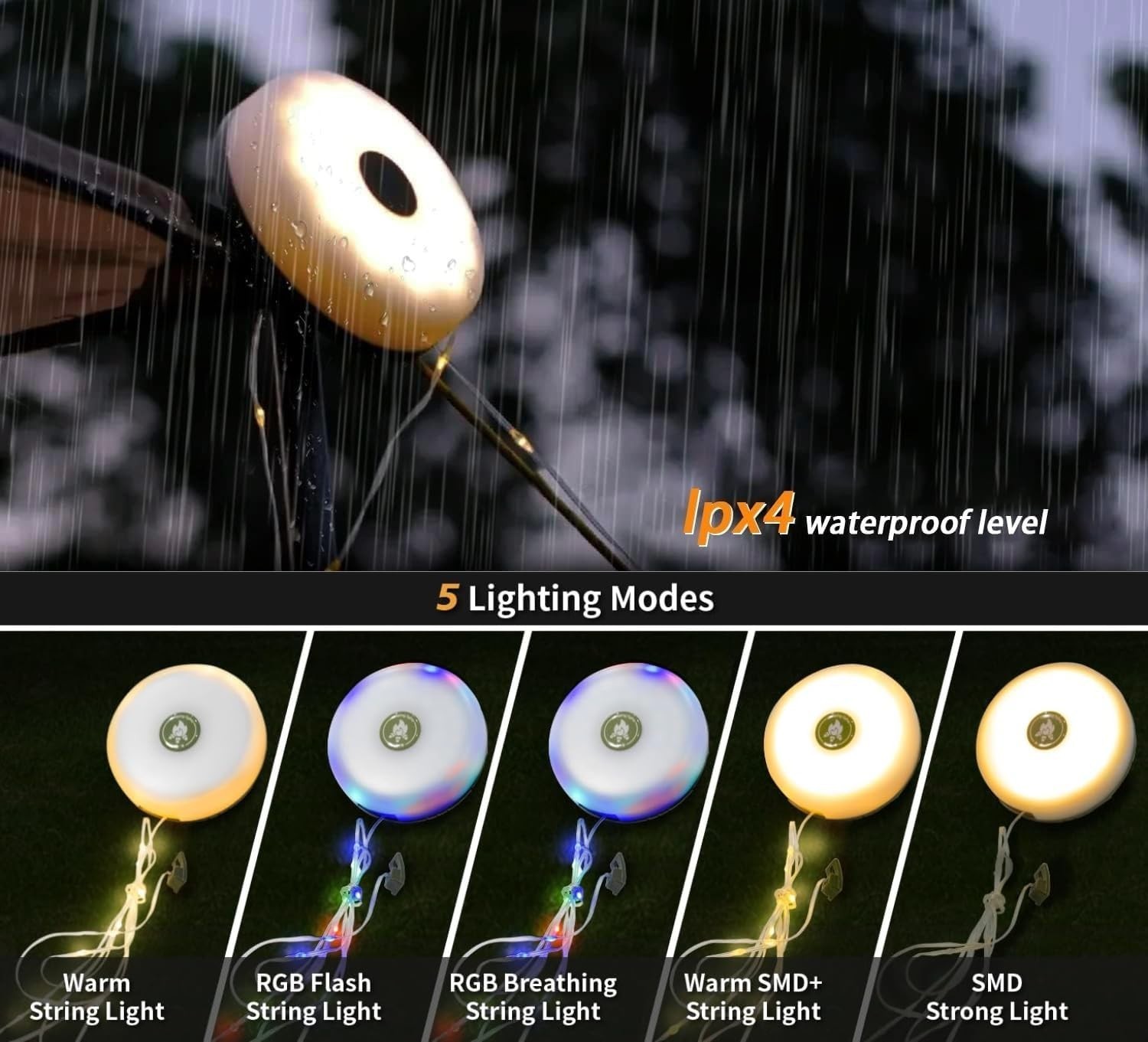 Camping String Lights,Camping Essentials Gear 32.8FT Lamp Lights Waterproof, ...