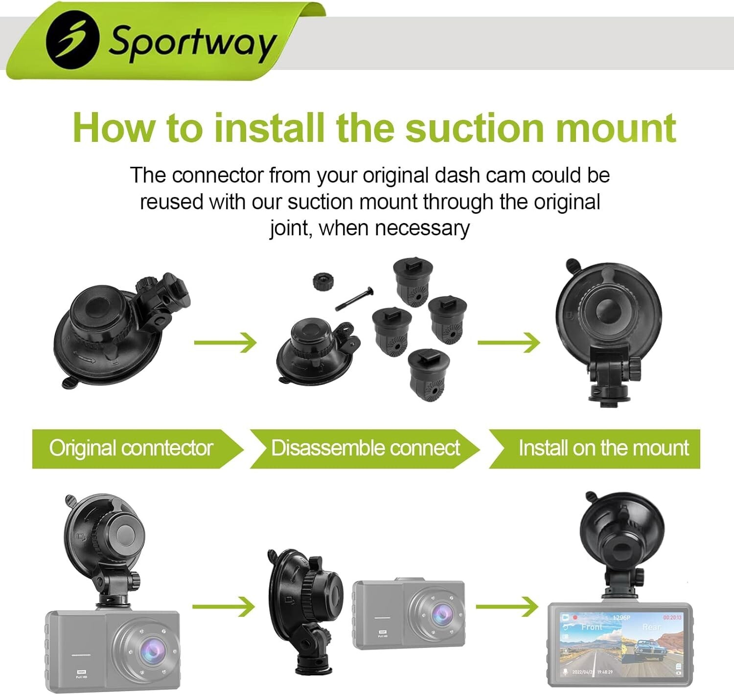 Suction Cup Dash Cam Mount ABS 4.33" 360° Rotation Secure Windshield Holder