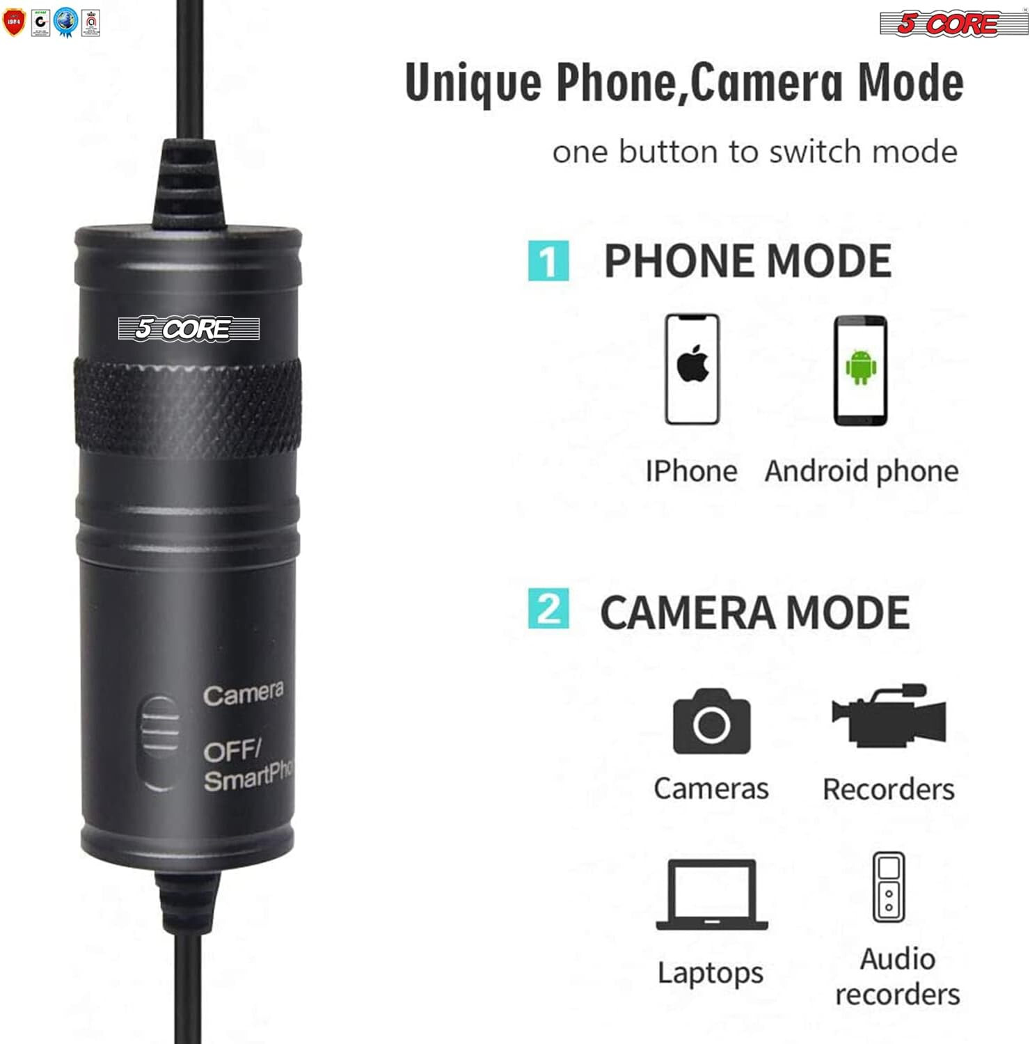 5Core Lavalier Microphone Clip On Mic Professional Grade Lav Lapel Microfono