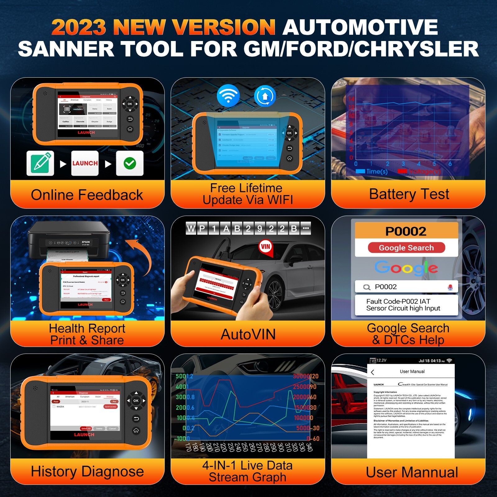 LAUNCH X431 Creader Elite 2.0 FGC Coding Scanner Diagnostic for Ford/GM/Chevy